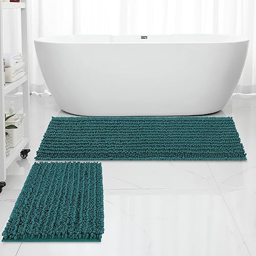 FLOLEOPA Juego de tapetes de baño de felpilla de lujo, extrasuaves y absorbentes, antideslizantes, se pueden lavar y secar a máquina (47 x 17