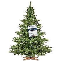 FairyTrees albero di Natale artificiale 180cm Abete Nordmann con supporto in legno | Abete di Natale artificiale con tronco verde | Facile da Montare | Prodotto in EU