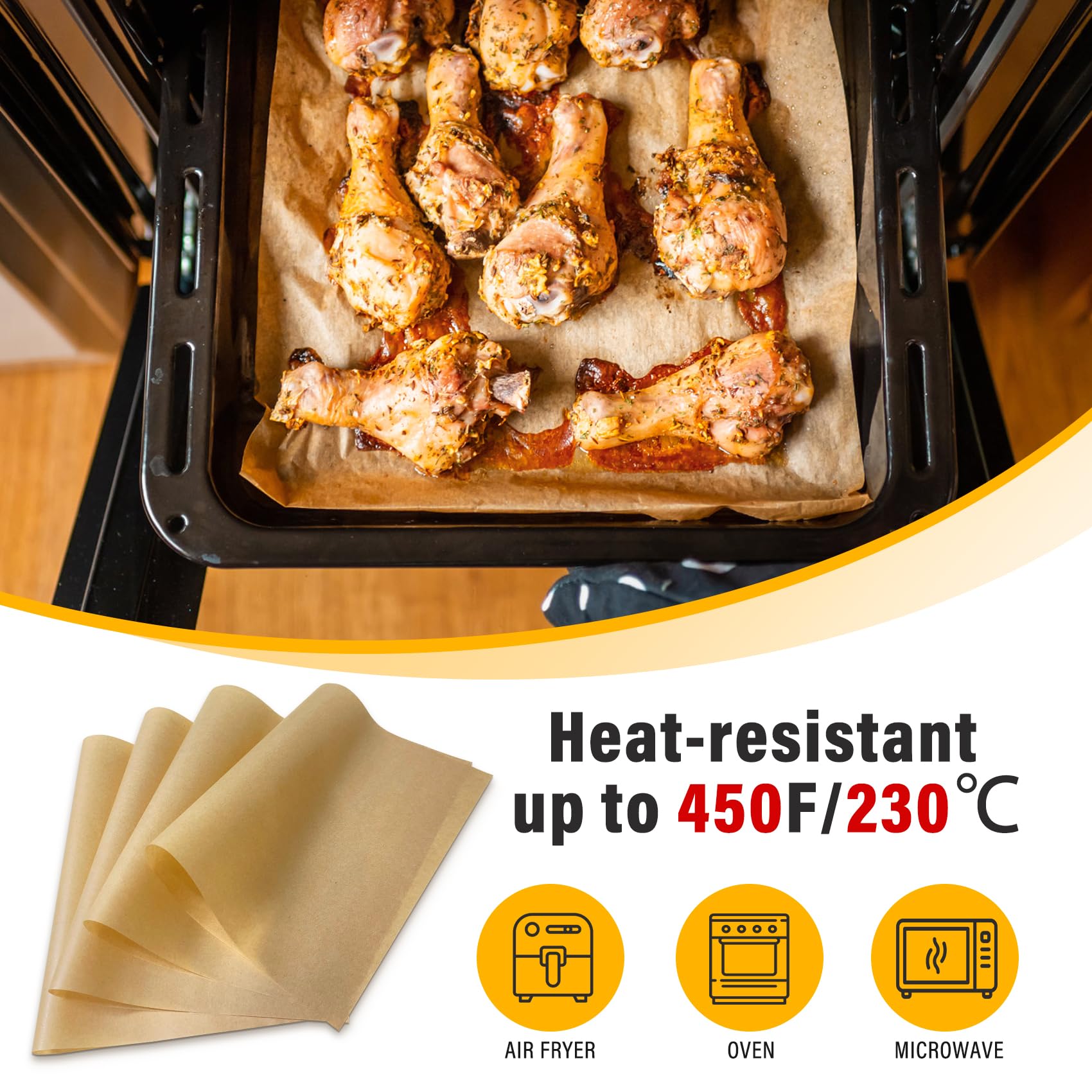 Vosda Hojas de papel pergamino para hornear de 30.5 a 40.6 cm, papel de pergamino antiadherente sin blanquear para freidora de aire, hornear, asar, cocinar al vapor, horno, apto para pan, pasteles,