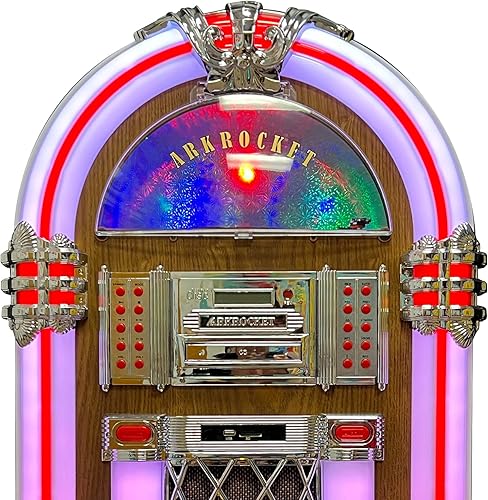 Miniatura 8 de Arkrocket Jukebox reproductor de discos de vinilo de tamaño completo Bluetooth USB SD Reproductor de CD Radio Tocadiscos Retro Jukebox clásico
