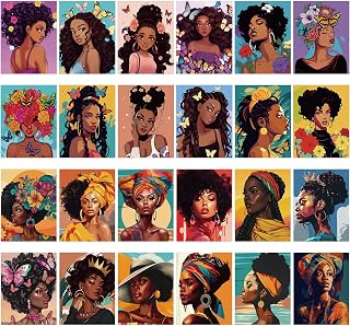 Sherr 24 Pcs Pre Drawn Canvas for Painting Adult Pre Printed Canvas Bulk Sip and Paint Kit Stretched Panels Paint Set for Theme Painting Night Party Favor(Afro Lady,8 x 10 Inch)