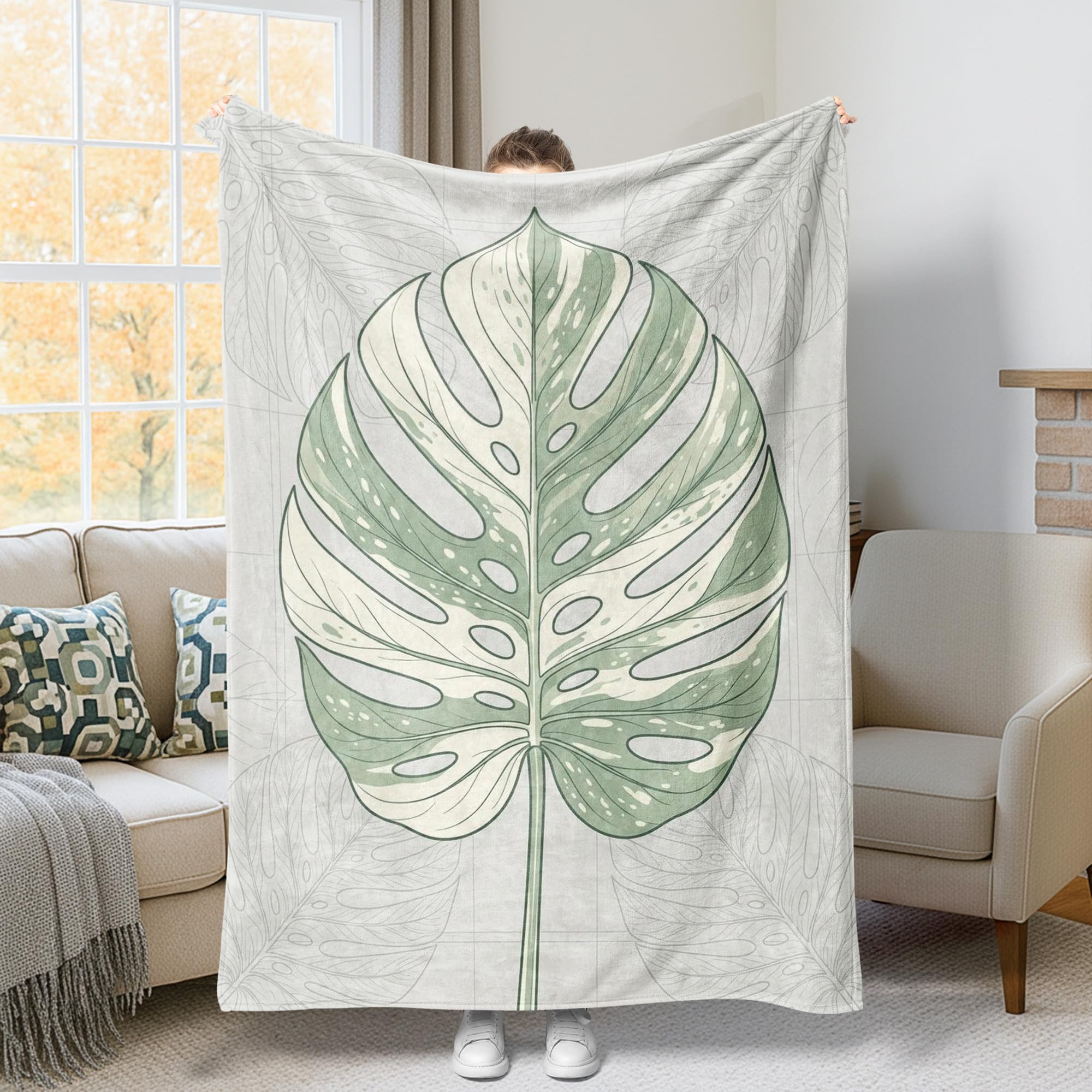 Couverture Monstera douce et légère, plaid thermique haut de gamme pour lit