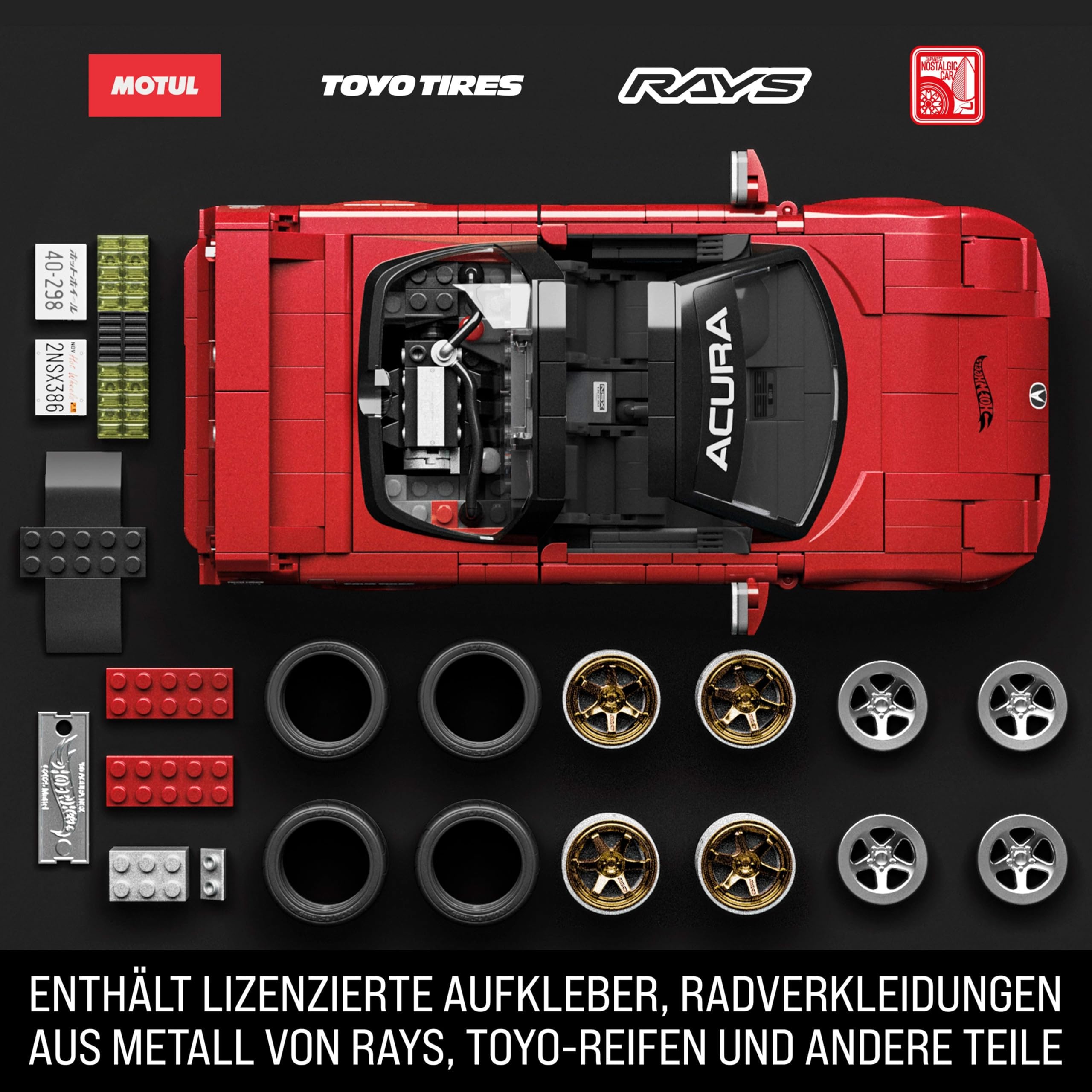 Mattel Brick Shop Hot Wheels Elite Serie Bauset, ’90 Acura NSX mit 876 Teilen, realistischen Details und individuellen Aufklebern, für Sammler und Kinder ab 10 Jahren, JFT17