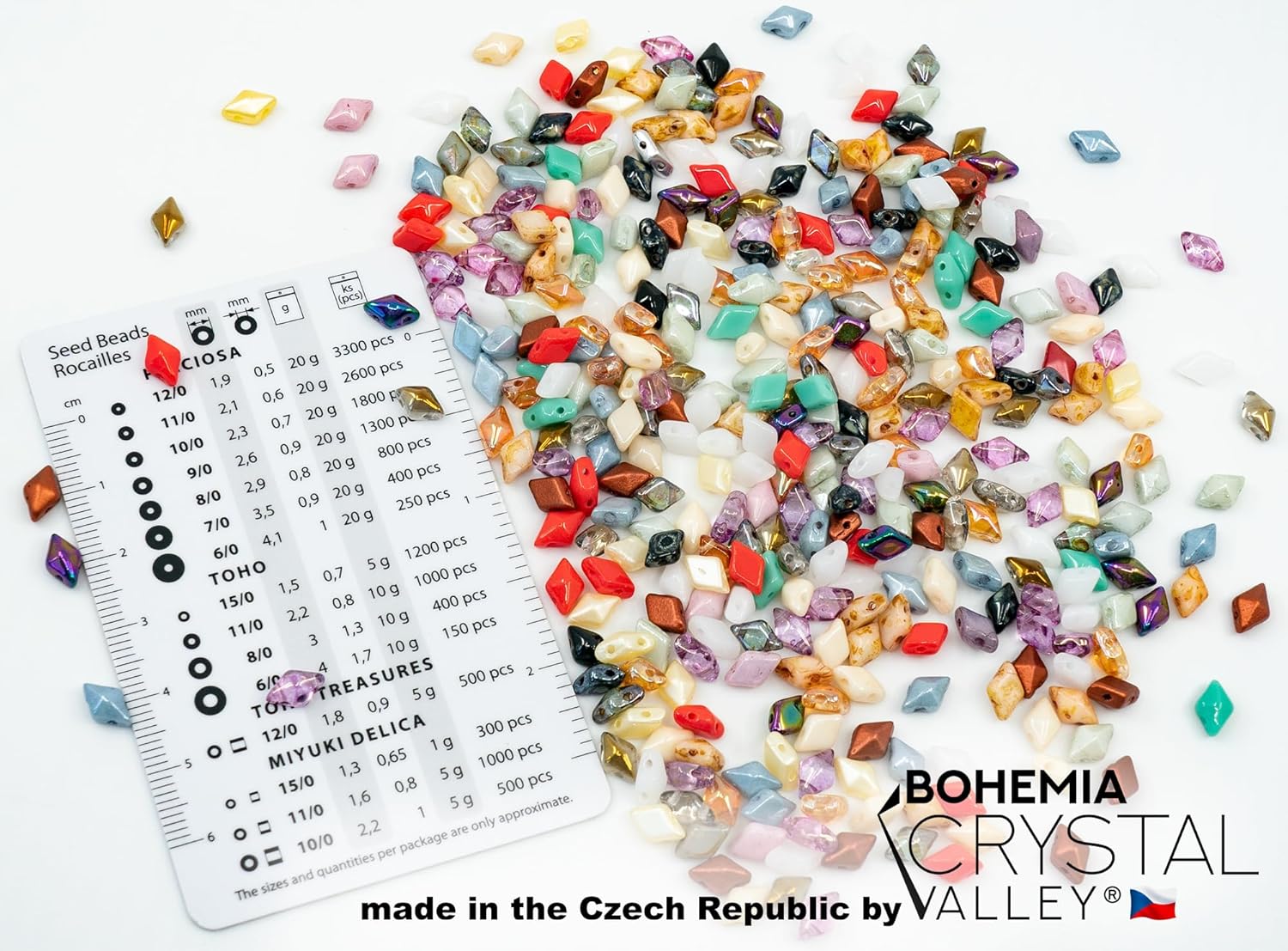 310+ pcs DiamonDuo 2-Hole Rhombus Glass Beads (Like GemDuo) 5 x 8 mm, Czech Republic, Mix