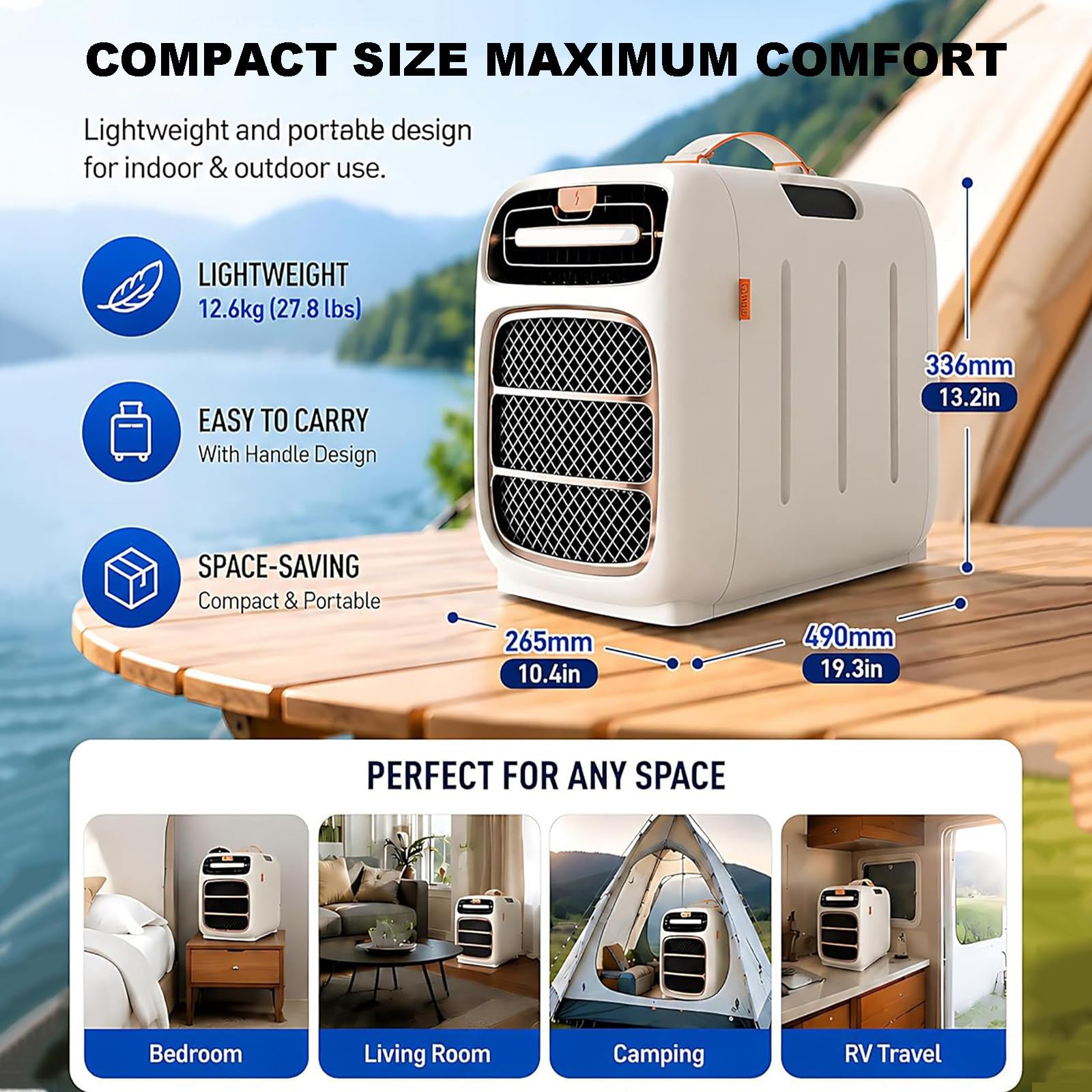 Condizionatore d'Aria Portatile, 5000 BTU, Ideale per Tenda, Campeggio, Van Life, Tenda, Esterni, 110V