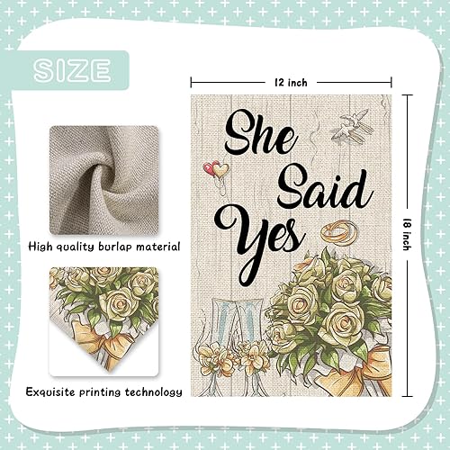 Miniatura 2 de INNORU Bandera de jardín con texto en inglés "She Said Yes", letrero de jardín para fiesta de boda, novia para ser, fiesta de despedida de soltera,