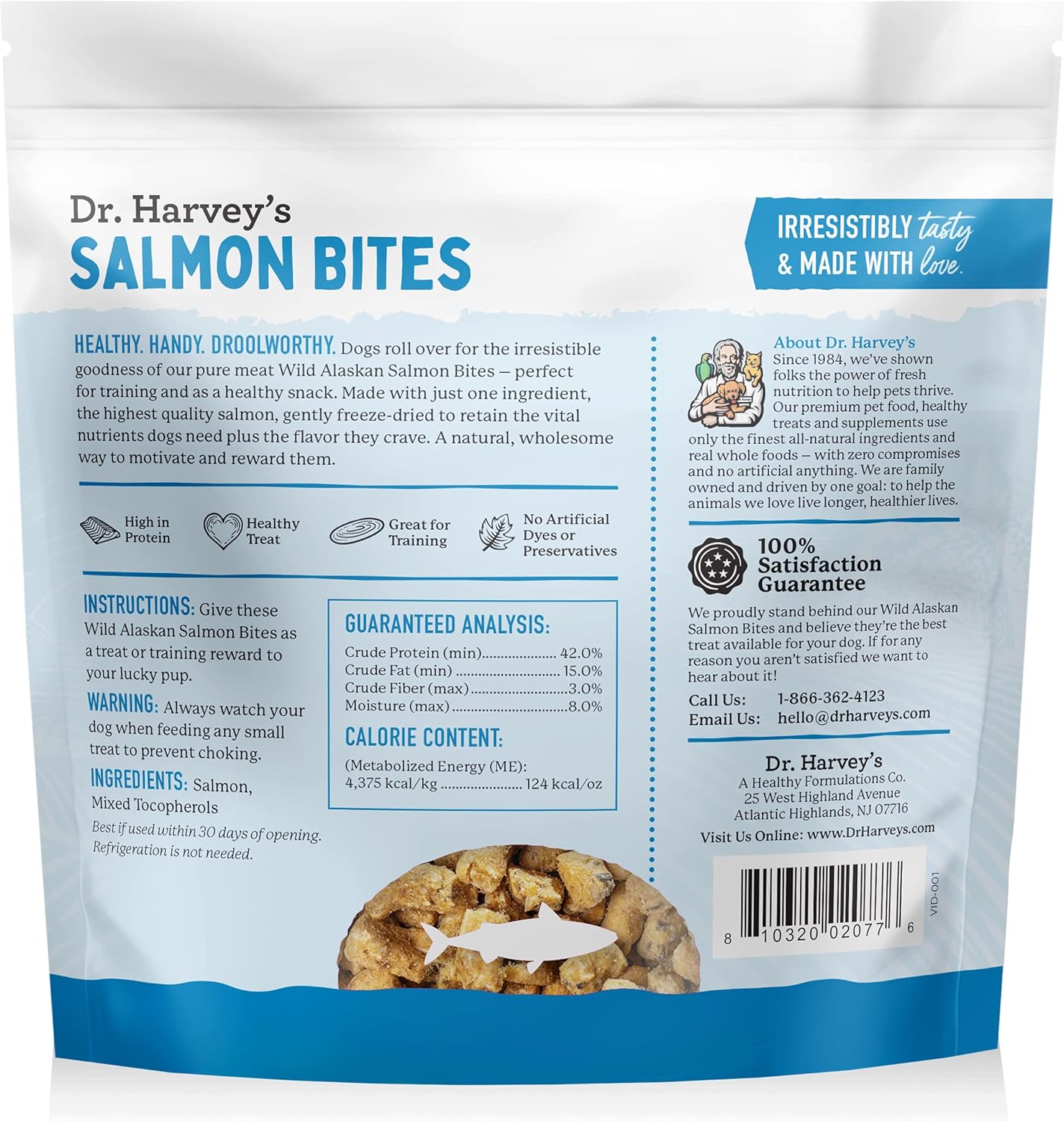 Dr. Harvey's Wild Alaskan Salmon Bites - Freeze Dried Dog Training Treats with Salmon Meat for Dogs - 7 Ounces (Pack of 3)