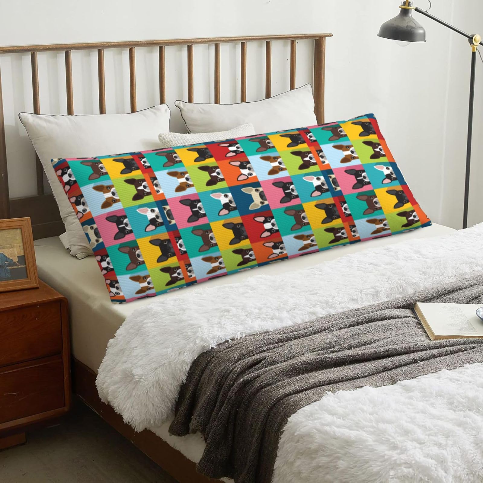 Boston Terrier Dog, Body Pillow Cover with Zipper,Long Body Pillowcase 20 x 60 in