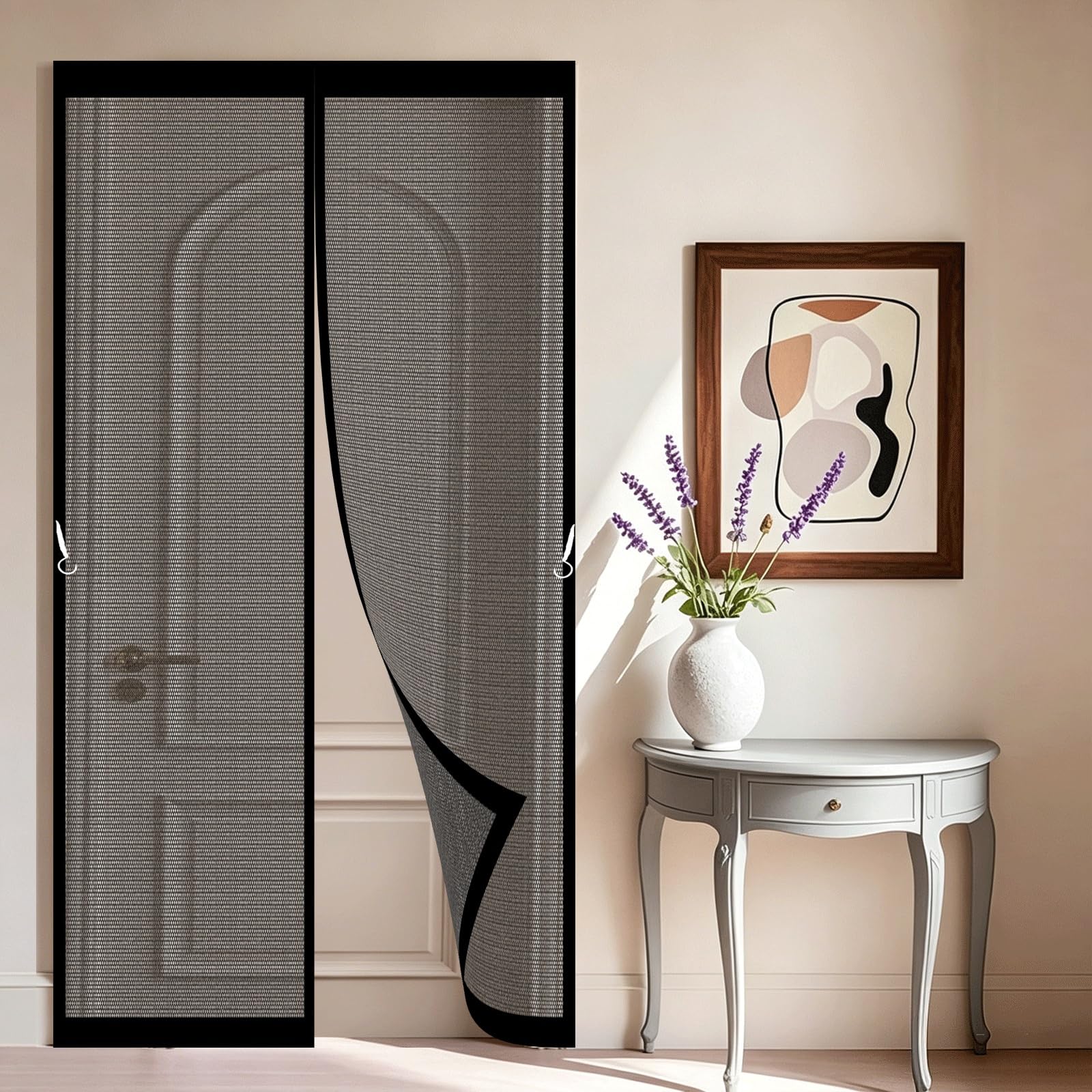Pshzhim Black Fly Screen For Doors 120 X 220 Cm Self-Sealing Mesh Powerful Magnets And Adhesive Strips, Hands-Free Closing Magnetic Fly Screen Doors For Outdoor, Gym, Sun House Porch,