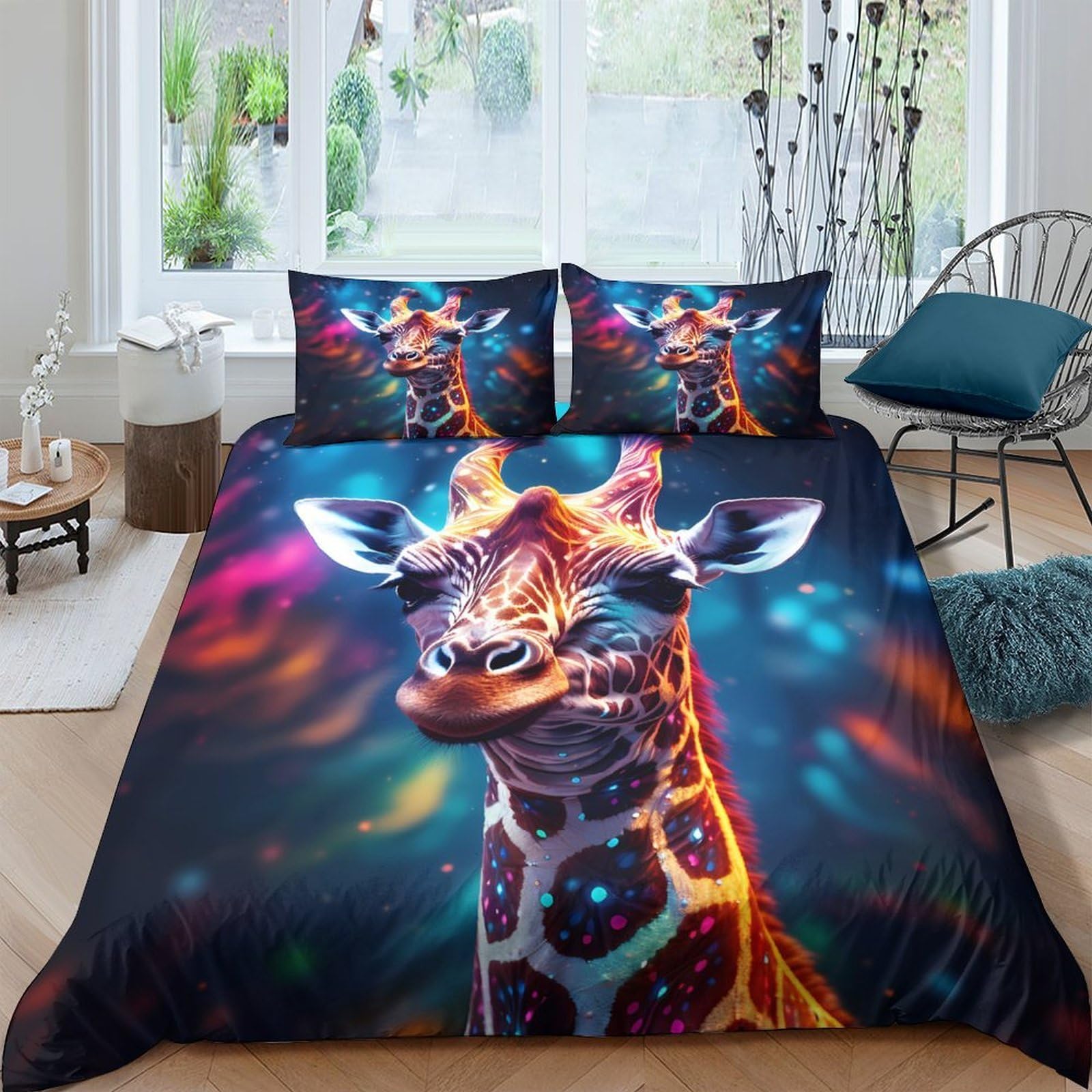 Ctjqhvkz Style-2 3D Printed Vibrant Giraffe Fitted Sheet Microfiber Colourful Animal Mattress Cover For Bedroom Dorm Decor Protection Single（135X200cm）