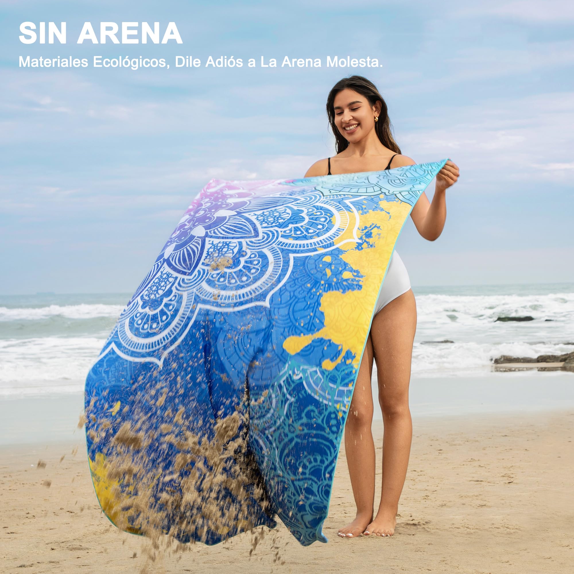Winthome Toalla Playa Reversible 180x90cm Microfibra Ligera Secado Rápido Sin Arena 1 Pack