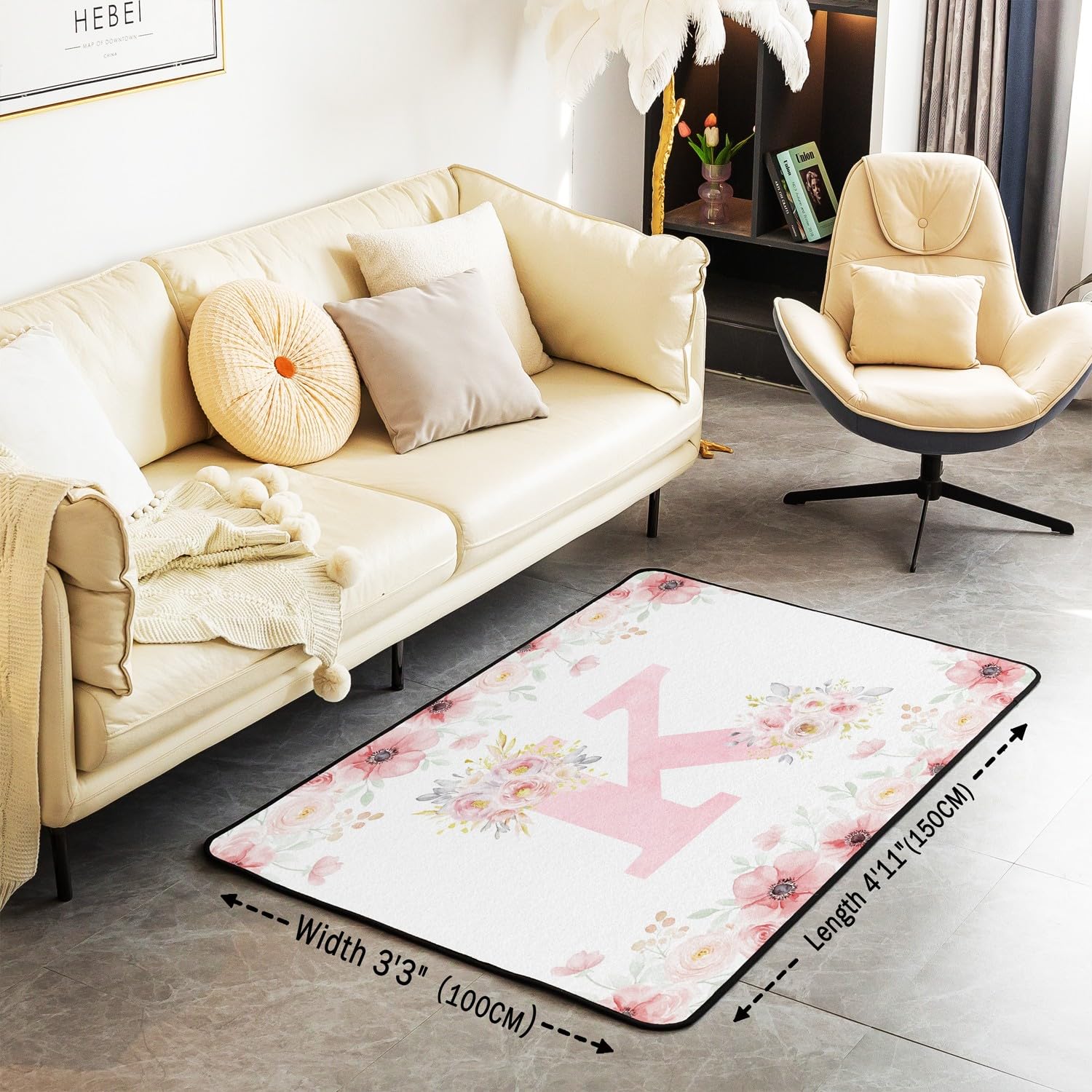 Homewish Alfombra grande con diseño floral Kawaii rosa para sala de estar