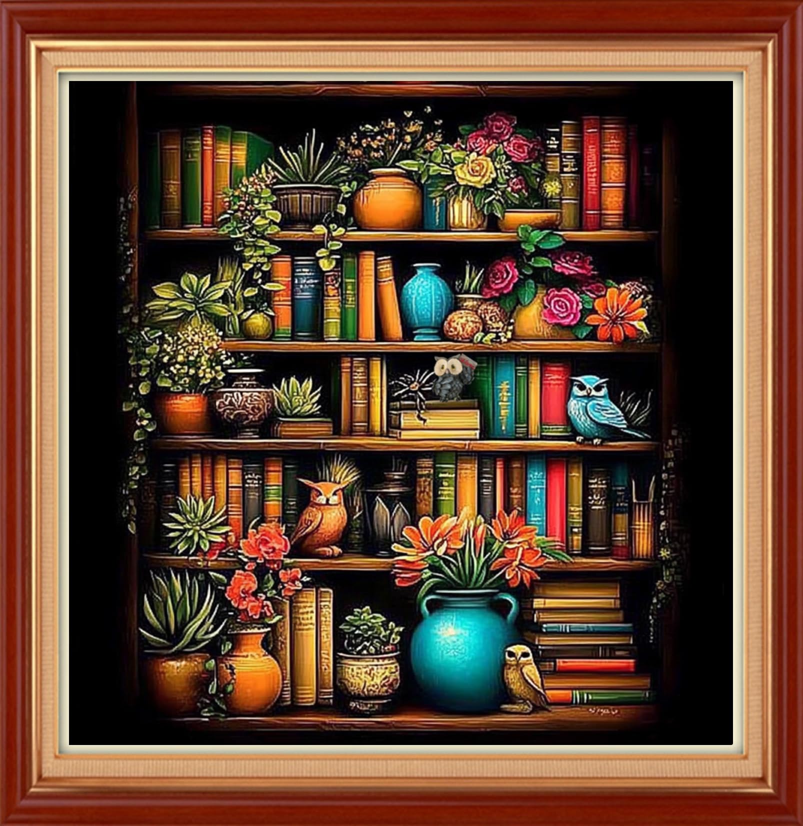 Joyhoor Stamped Cross Stitch Kits for Beginners Needlepoint Kits for Adults Embroidery Kits 11CT Counted Cross Stitch Kits Printed Embroidery Pattern-Bookshelf Flowers 18x18 inch
