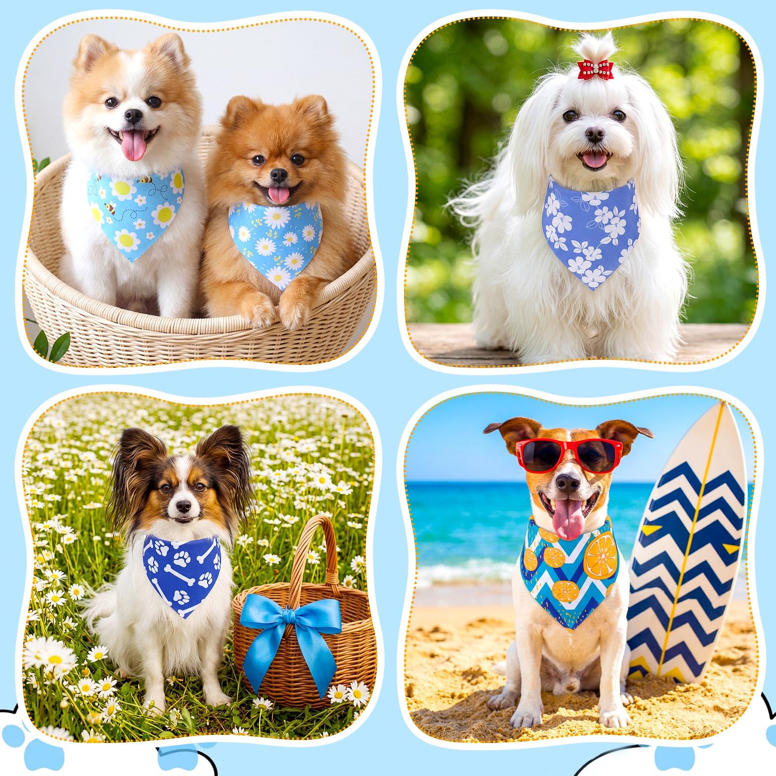 Sanwuta 120 bandane per cani con stampa di zampa blu, bandane per cani, triangolo, fazzoletto, bavaglino, set per costumi per animali domestici, accessori quotidiani