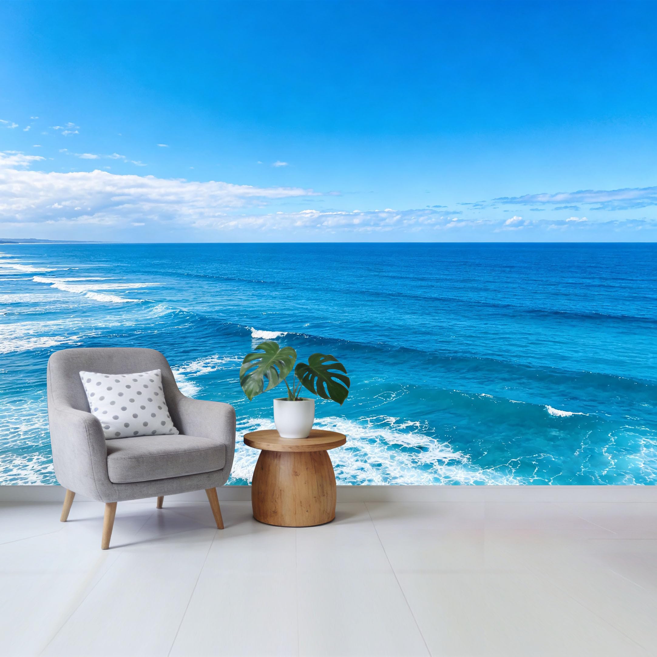 Qzlithotic Yq2605250236 Custom Size Wall Mural Blue Ocean Waves Panoramic Seascape Coastal View Selfadhesive Wall Fabric Removable Wallpaper For Home Office Decor