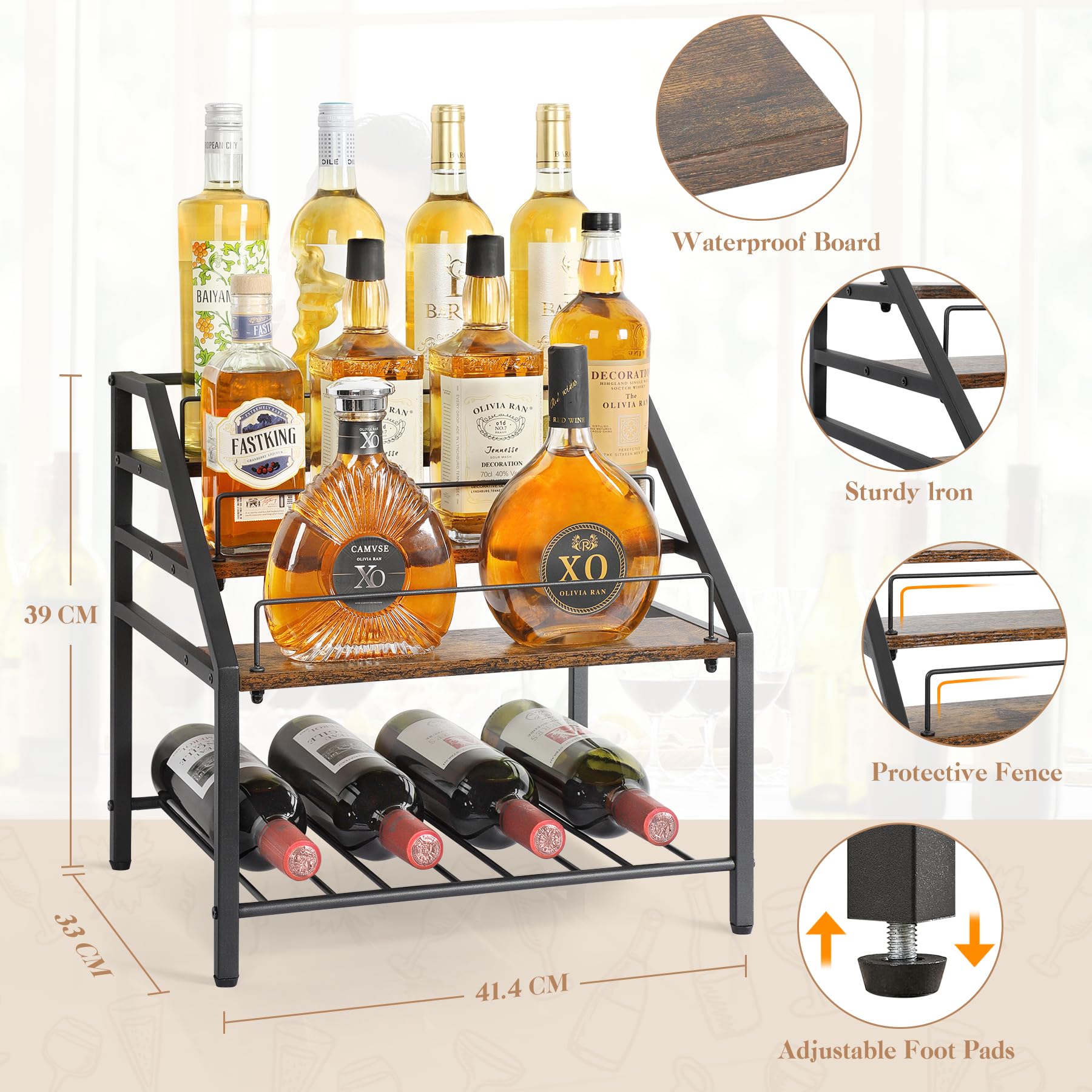 3-Tier Wine Rack Countertop, Liquor Bottle Display Shelf, Coffee Syrup Organizer - Image 3