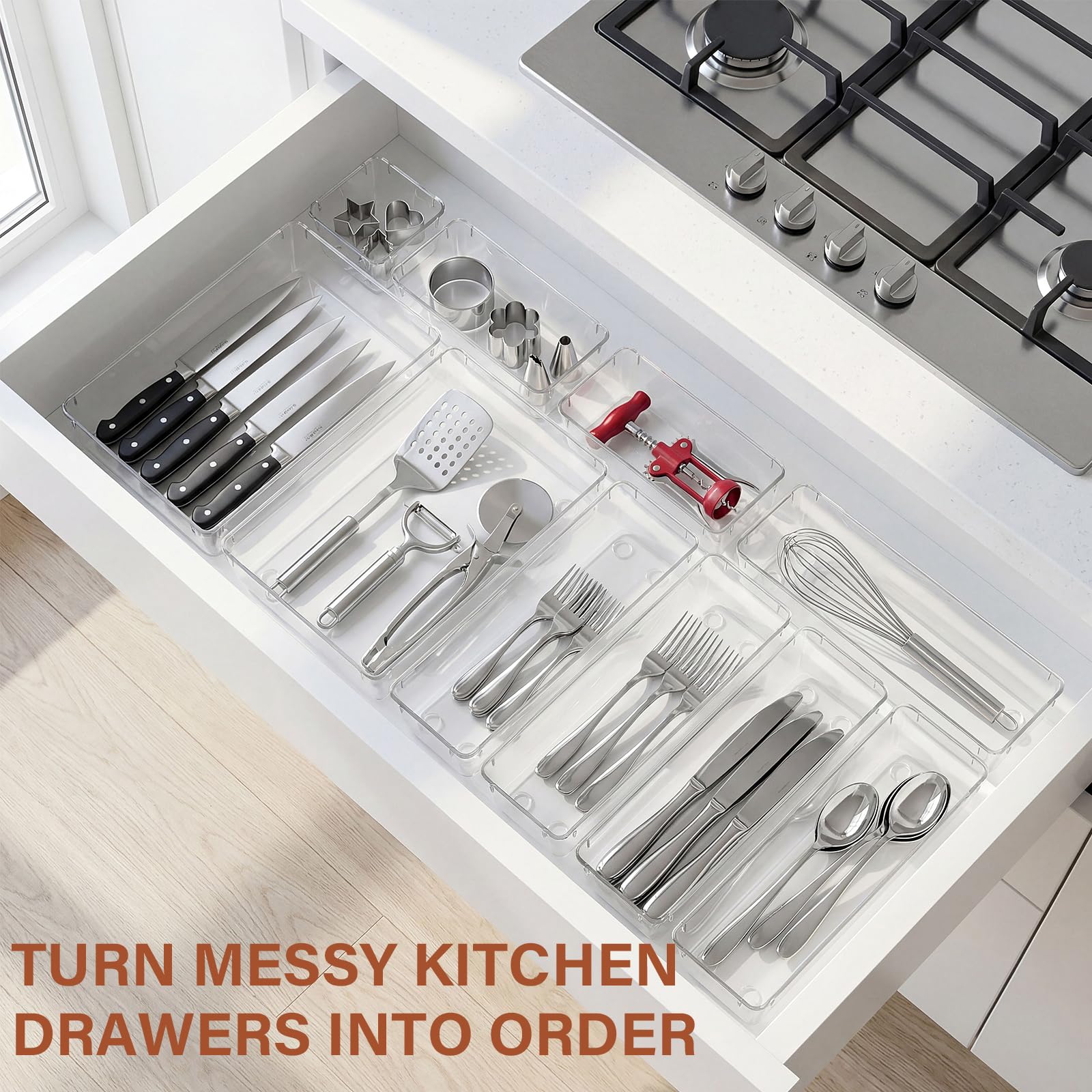 Hymony Organizadores de Cajones 15 Piezas con 4 Tamaños, Organizador de Maquillaje para Tocador, Cajas Transparentes para Escritorio y Baño — view 5