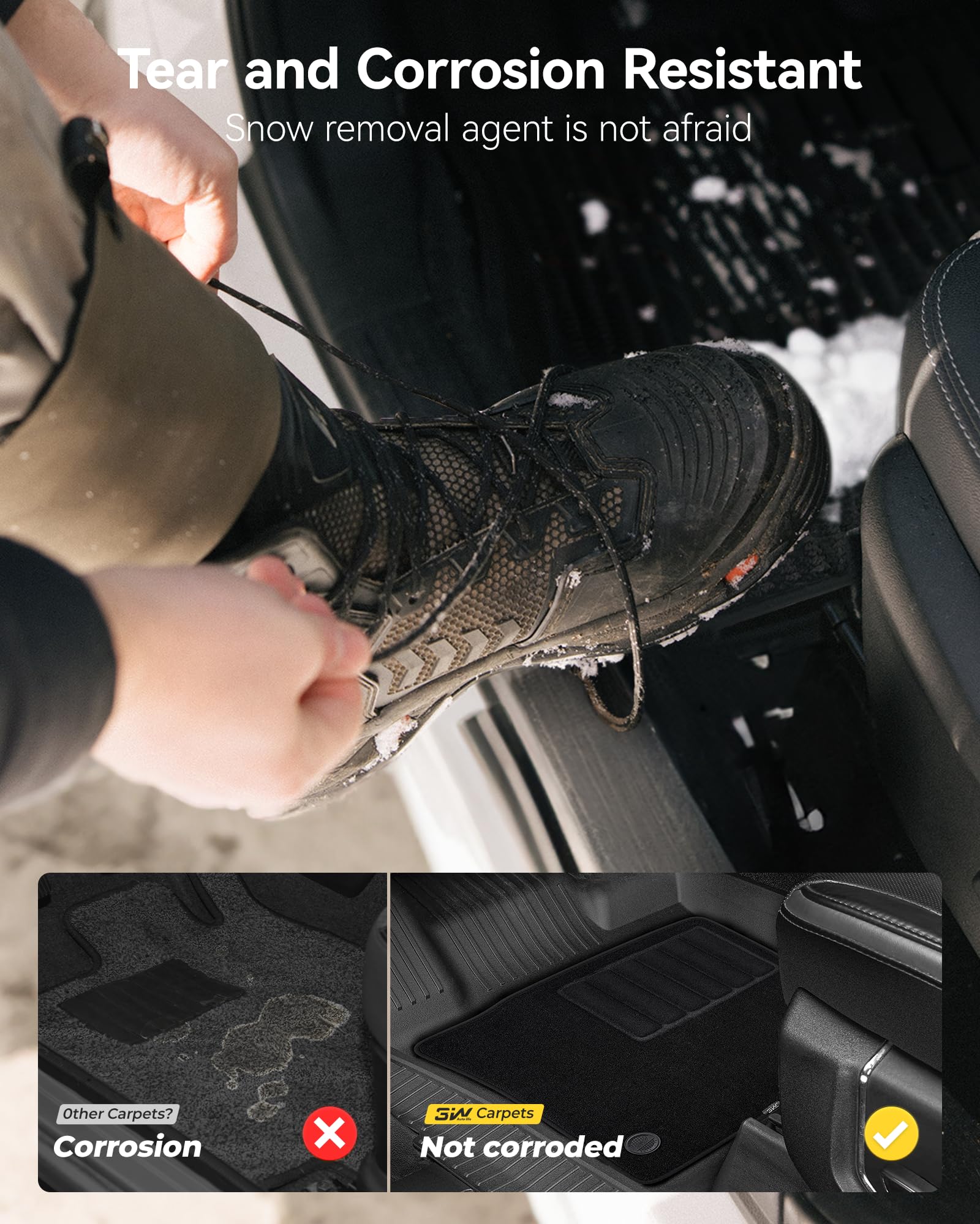 3W Floor Mats Front Carpet Fit for 2015-2025 Ford F150 F-150 Lightning SuperCrew Cab TPE All Weather Heavy — view 8