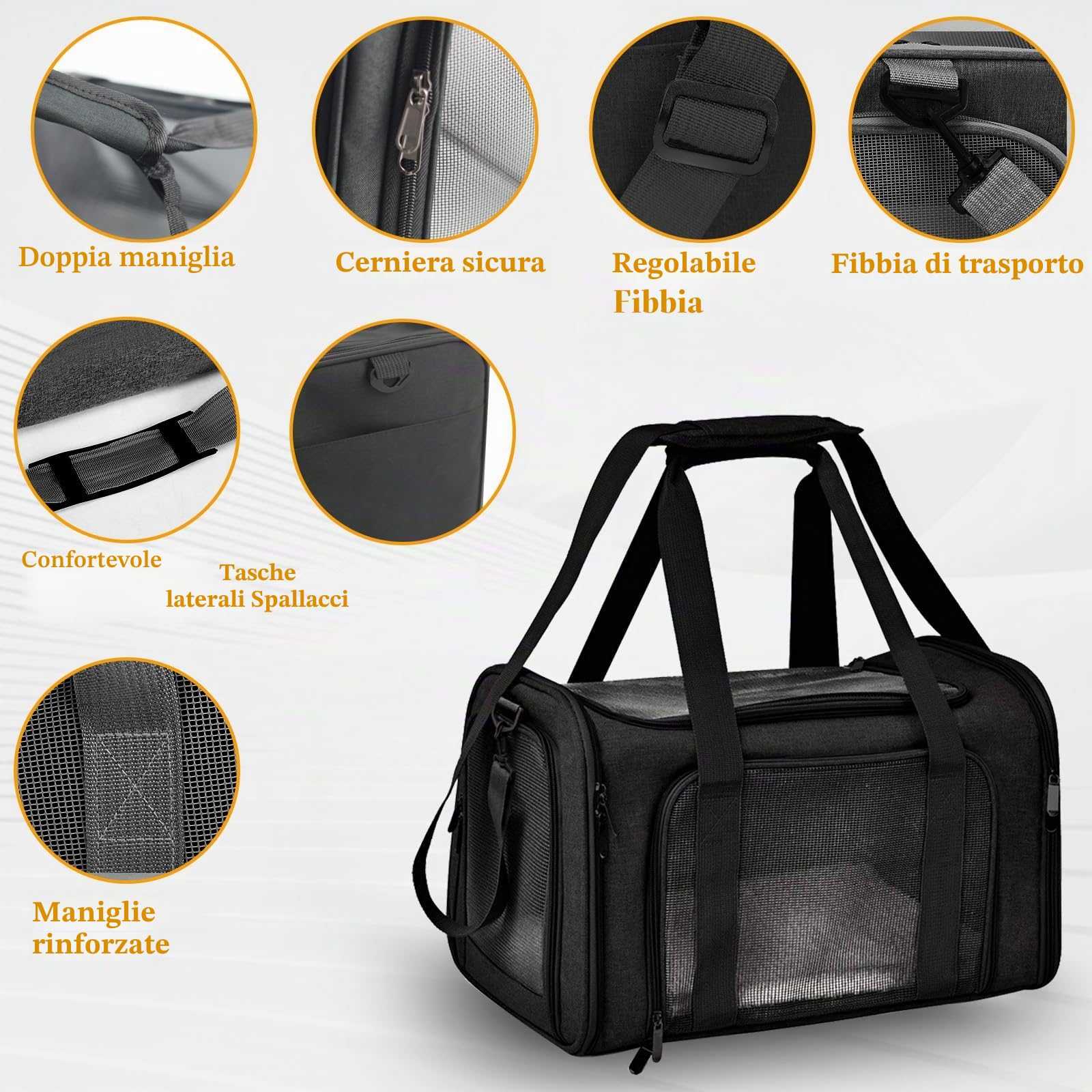 SI SEN Trasportino gatti, 45 x 30 x 30 cm, trasportino gatti con griglia a tre lati, pieghevole, adatto per gatti e cani sotto i 6 kg, M - grigio