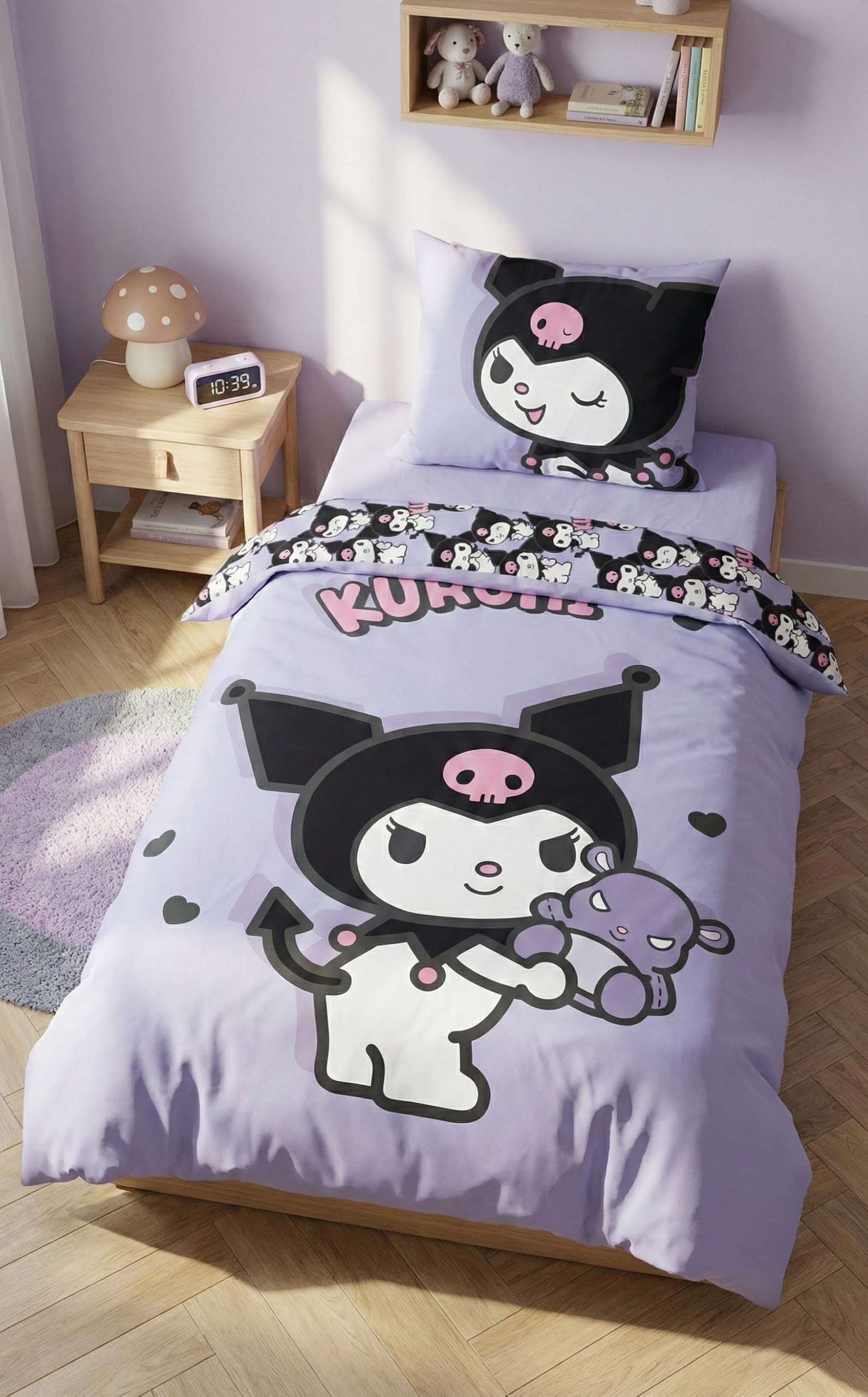 Halantex Hello Kitty Kuromi – Duvet Cover 140 x 200 cm + Pillowcase 70 x 90 cm – Reversible – 100% Polyester – Purple