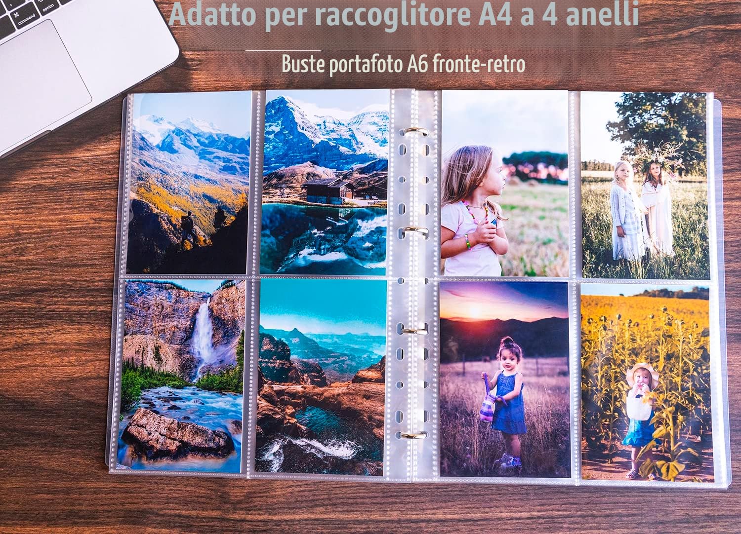A4 Foto Maniche per Raccoglitore ad Anelli, Guaine Trasparenti per Cartoline, 4 Scomparti, Proteggi Pagine Fotografiche (109x153 mm), 240 Pezzi