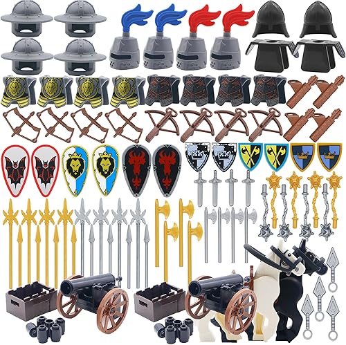 Knights People - Bloque de construcción medieval para armas, espadas, casco, caballo, escudo de caballero, lanza, ladrillos MOC, piezas de juguetes