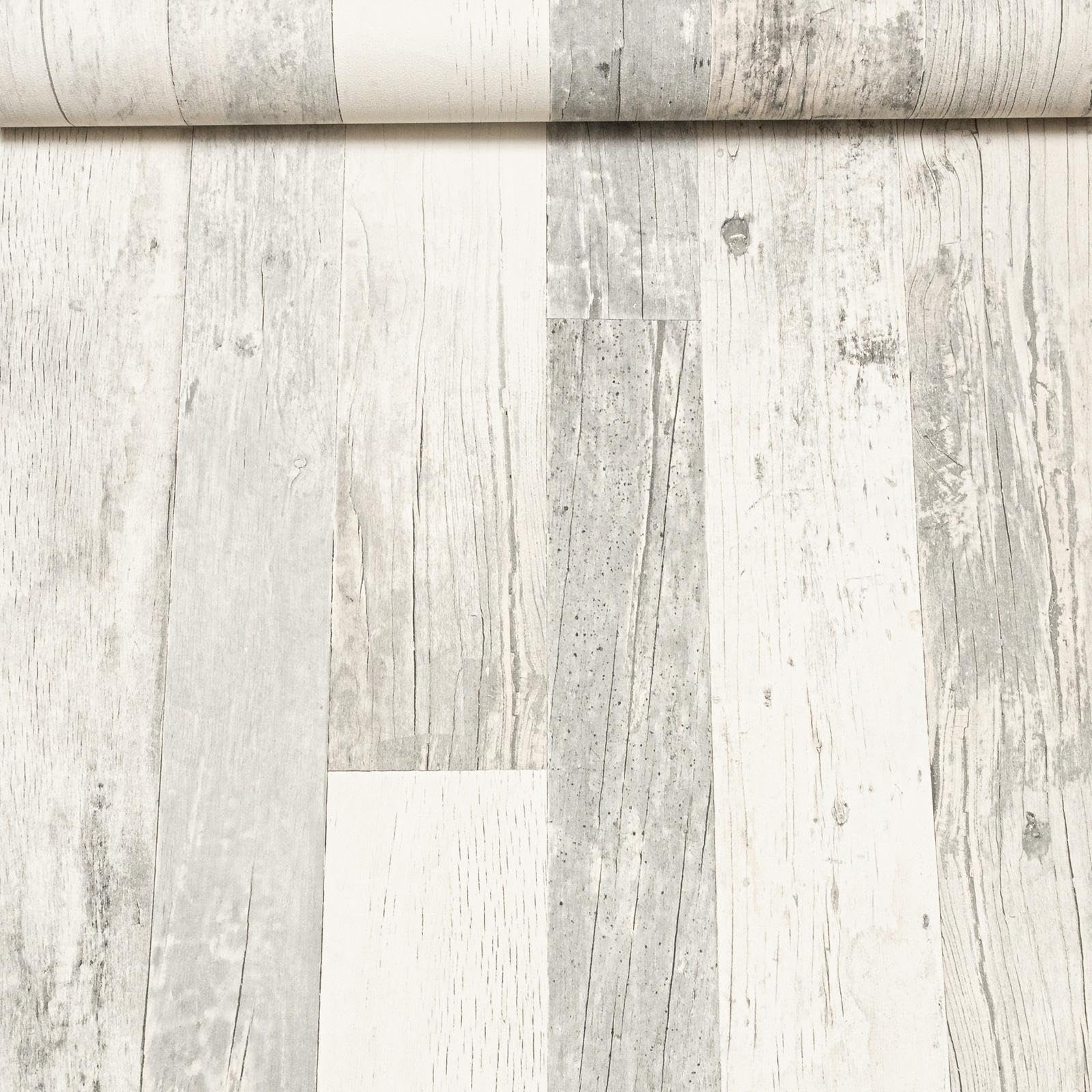 SOPHIE LAURENCE Off White Grey Wooden Plank Effect Wallpaper – Realistic Textured Non-Woven Vinyl, Paste The Wall Feature Wall Covering for Living Room, Bedroom, Hallway & Kitchen, 10m x 0.53m
