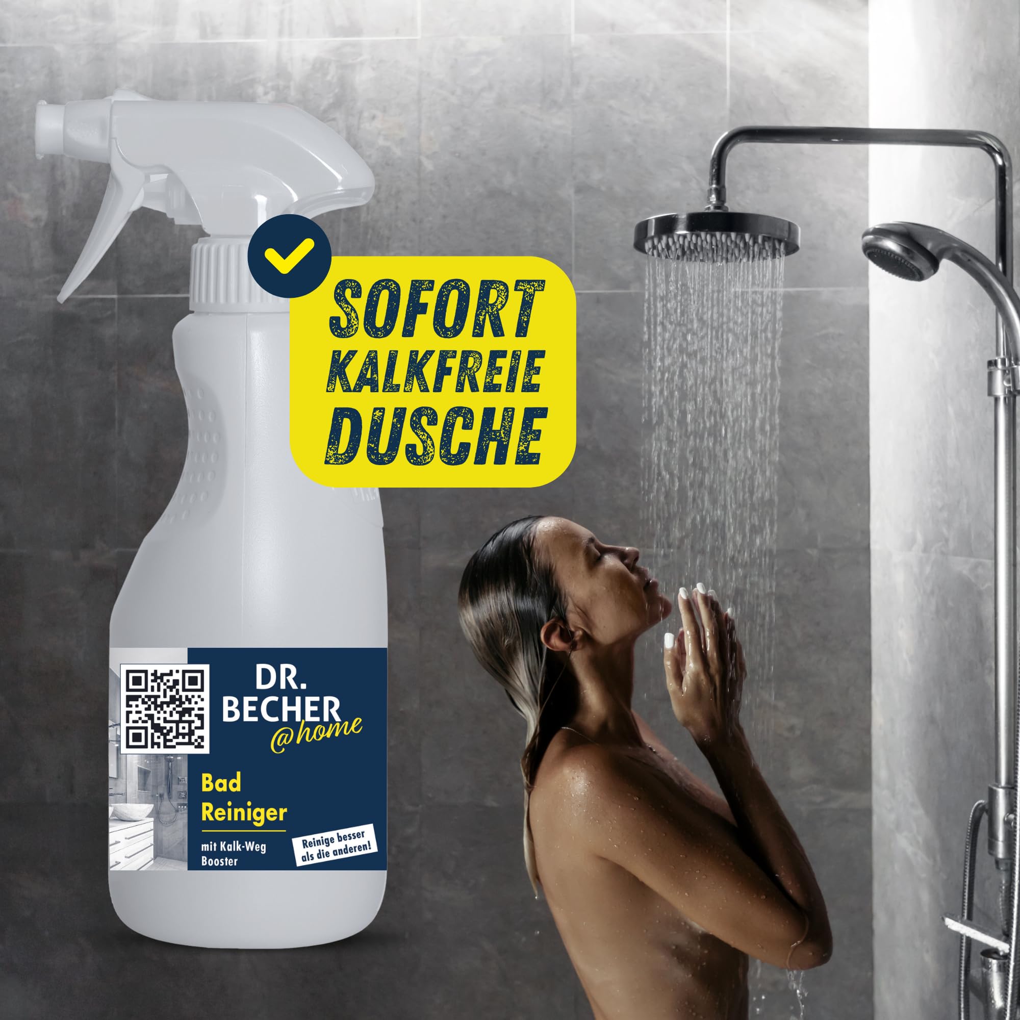 DR.BECHER @home Bad Reiniger - Entfernt Kalk- und Wasserflecken, Seifen- und Schmutzreste mit Abperl-Effekt - Perfekt für Armaturen, Wannen,