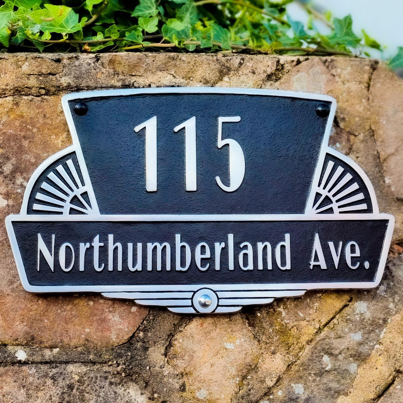 Rockefeller Art Deco House Number Sign - Stylish Home Address Plaque in Aluminum - Personalized Durable Metal House Sign - Modern Door Numbers Handmade By The Metal Foundry
