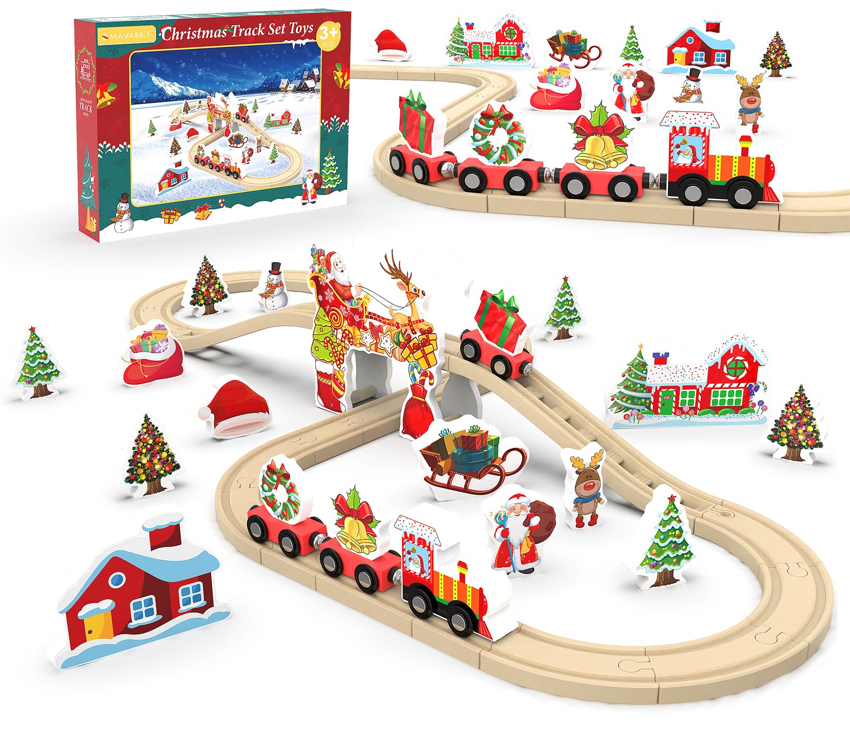 Wooden Train Set, Train Track for Toddlers 3-5, Wooden Tracks Kids Girls Boys Toys, 42Pcs Trains Toy Set for 3 4 5 6 Year Old Compatible with Thomas, Brio