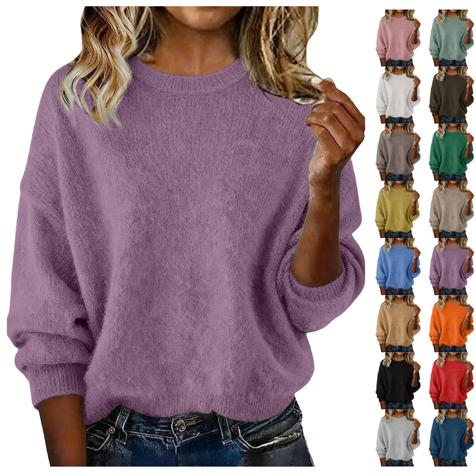 Cashmere Sweaters for Women Crewneck Loose Long Sleeve Winter Warm Wool Knit Pullover Tops Chenille Cozy Tunic Sweater