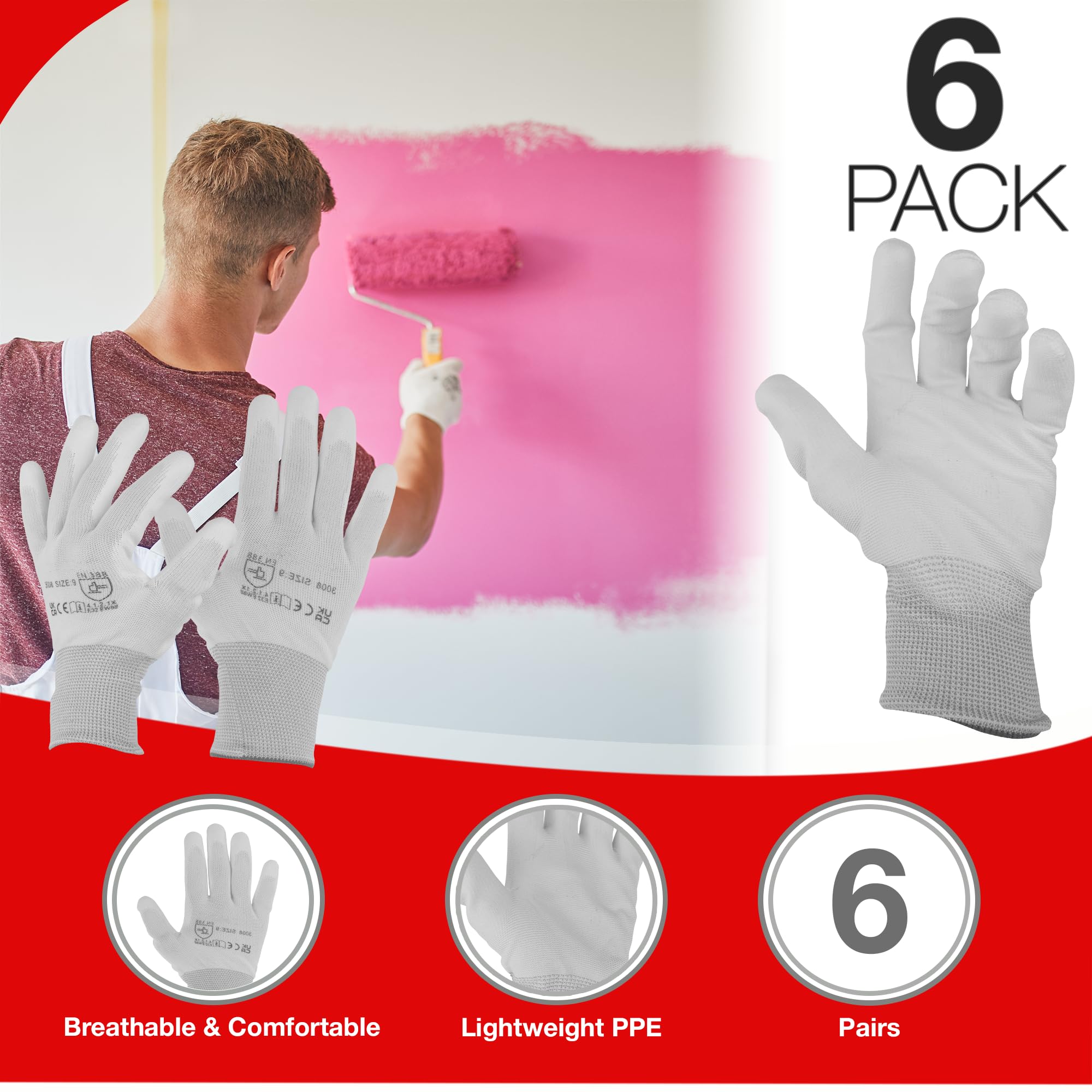 Navoys 6 works Lightweight Painters PU Grip Safety Work Gloves, Size Large, Men Women's, Sensitive Precision Working, Thin - Image 3