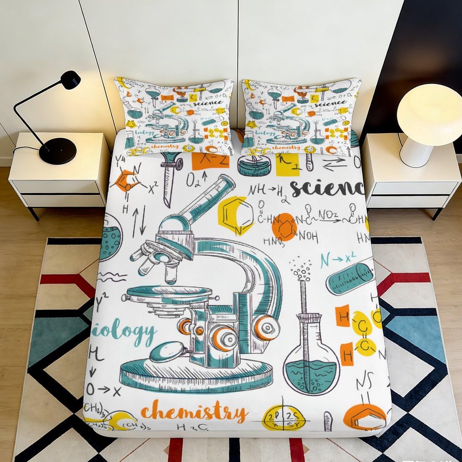 3D Printed Science Laboratory Fitted Sheet Microfiber Bedroom Decor Chemistry Biology Mattress Cover Washable 90x200x25cm