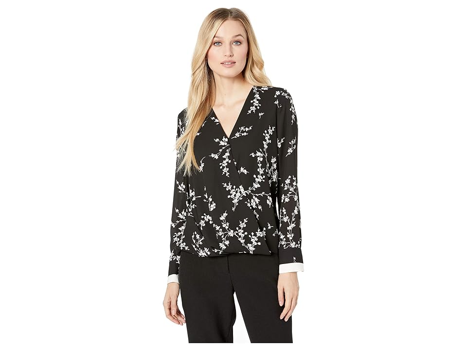 

Vince Camuto Long Sleeve Desert Ditsy Wrap Front Blouse (Rich Black) Women's Blouse