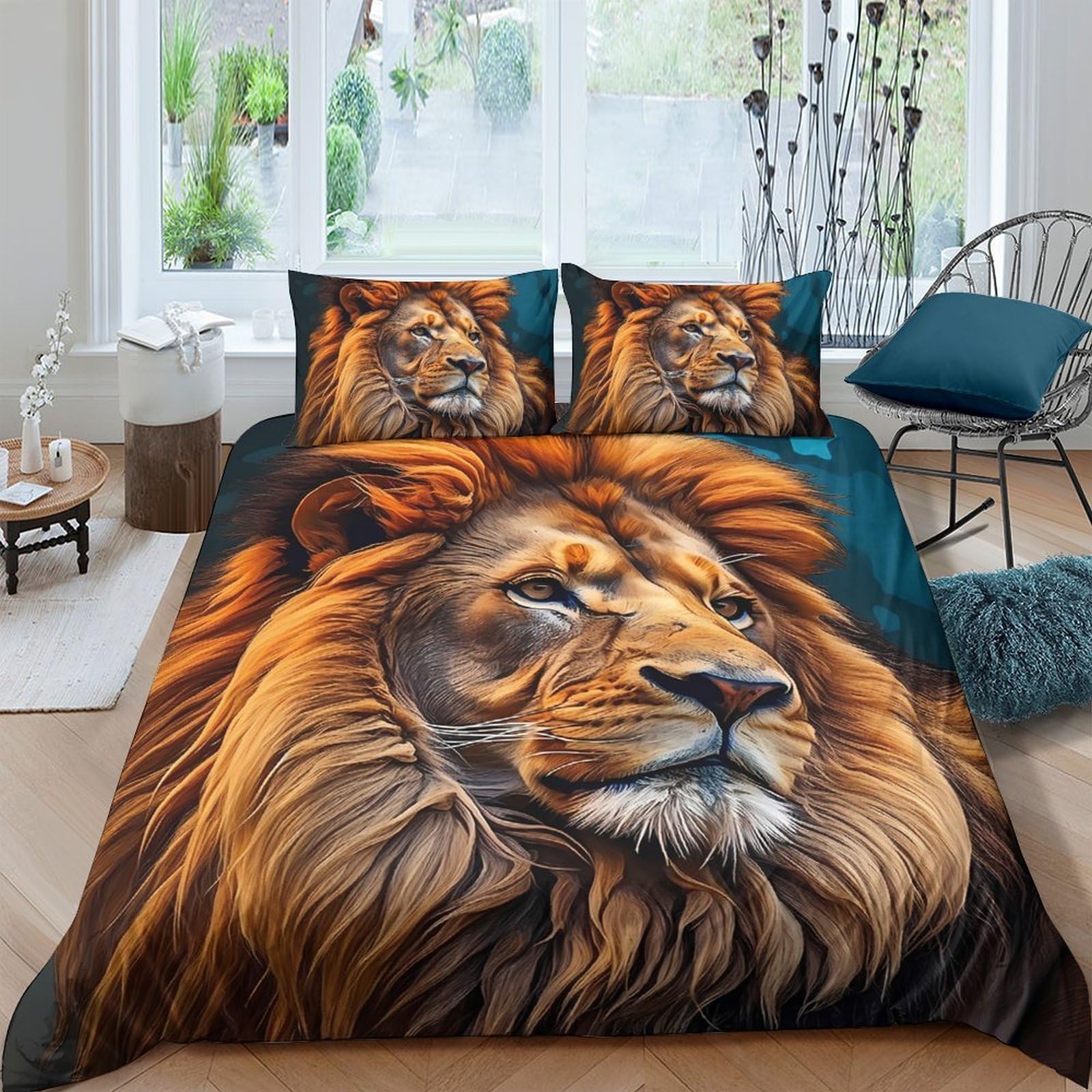 Ctjqhvkz Style-4 3D Printed Majestic Lion Fitted Sheet Microfiber Slip-Resistant Mattress Cover For Bedroom Dorm Apartment Decor, Easy Care Single（135X200cm）