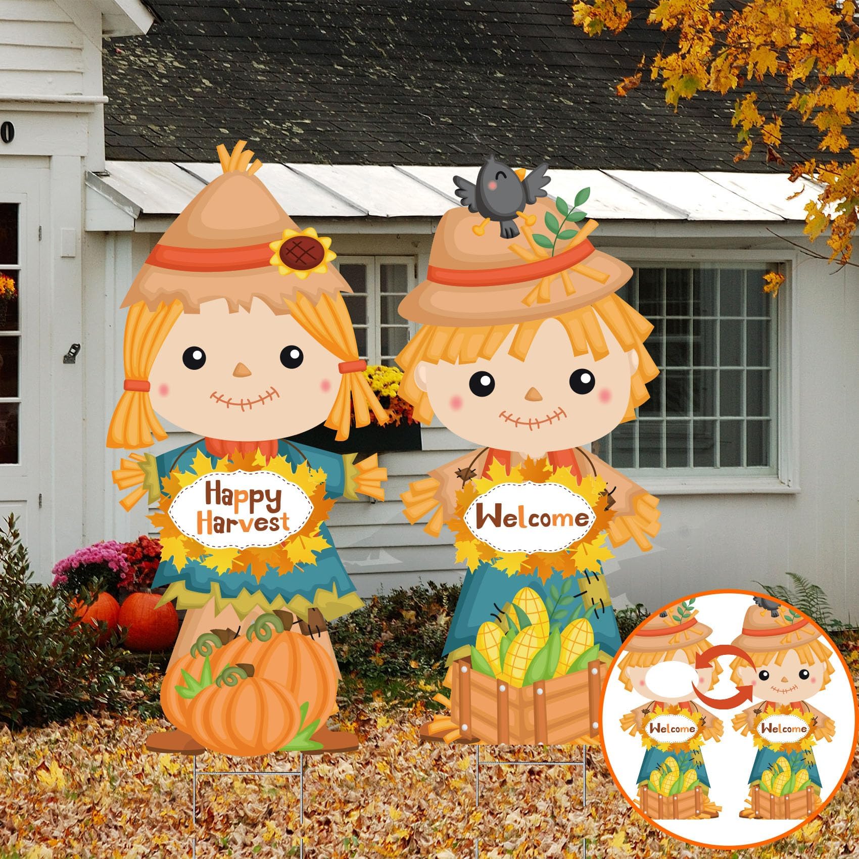 Woanger 8 Pcs Thanksgiving Pilgrim Boy and Girl Yard Sign