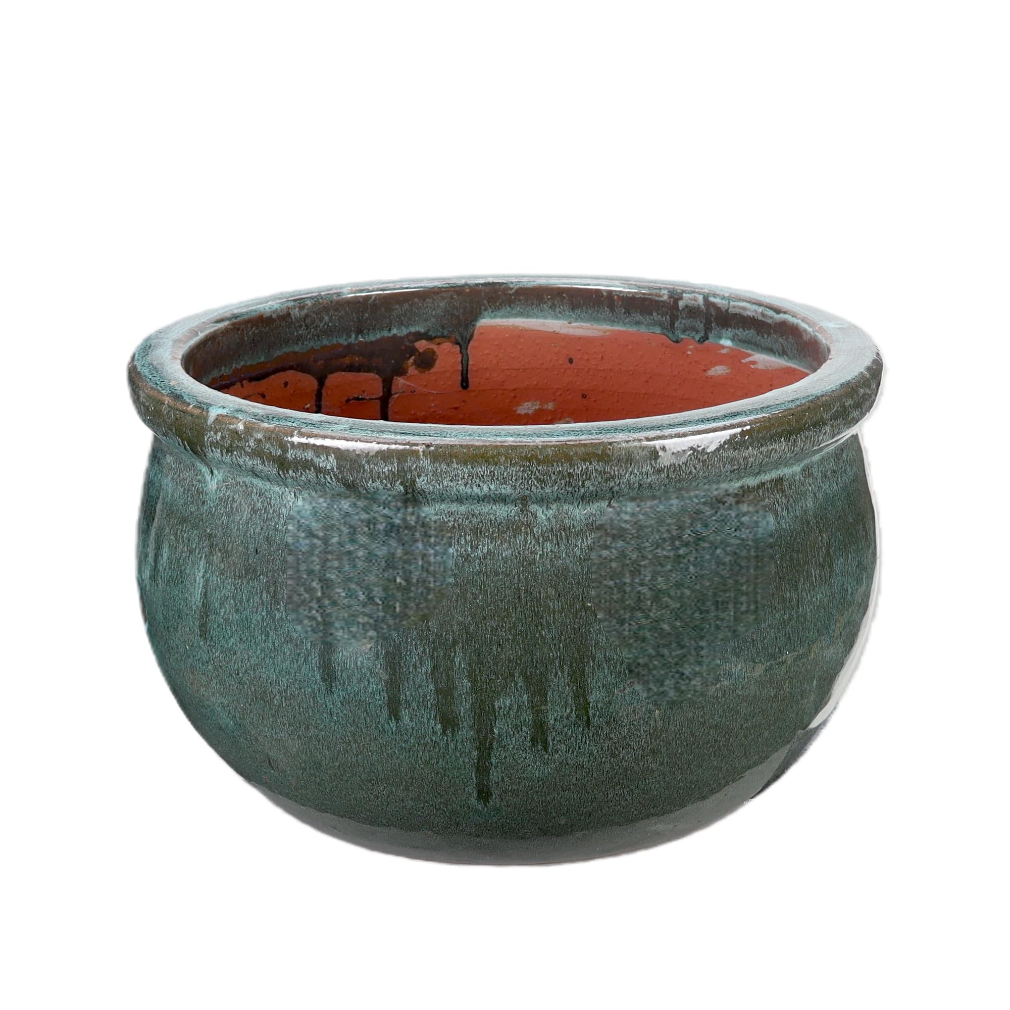 Steinzeug-Blumentopf/Pflanzkübel Bamboo Moosgrün 37x24cm frostfest