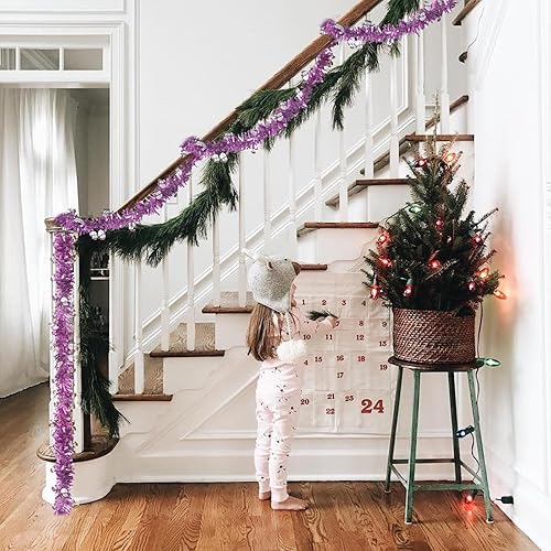 Miniatura 6 de Guirnalda de oropel de Navidad de 42 pies, decoración de Navidad, muñecos de nieve morados brillantes, guirnalda colgante de oropel para suministros