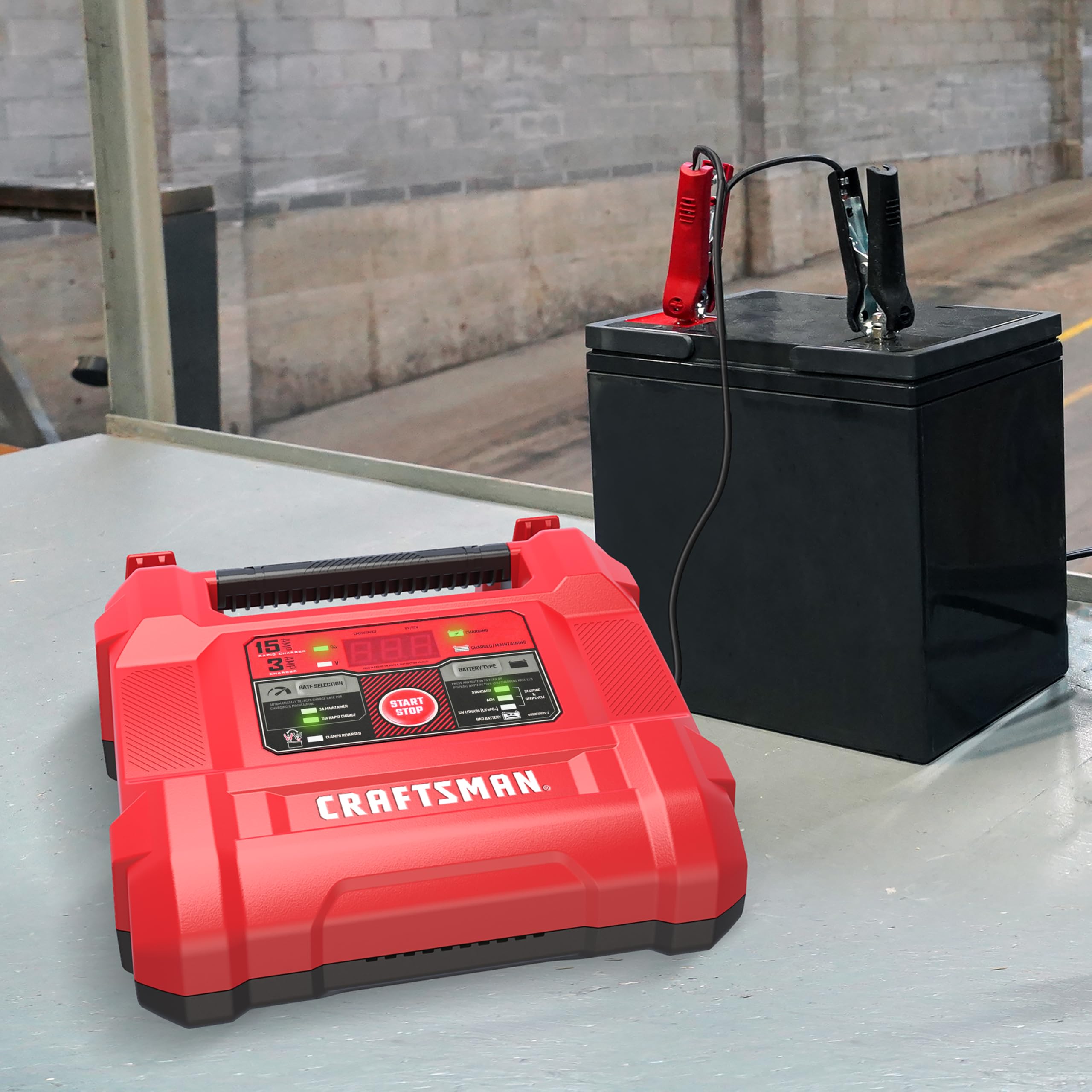 CRAFTSMAN 15A Car Battery Charger and Battery Maintainer, 4-in-1 Solution, for 6V/12V Power Sport, Automotive, and Marine Batteries, CMXCESM162