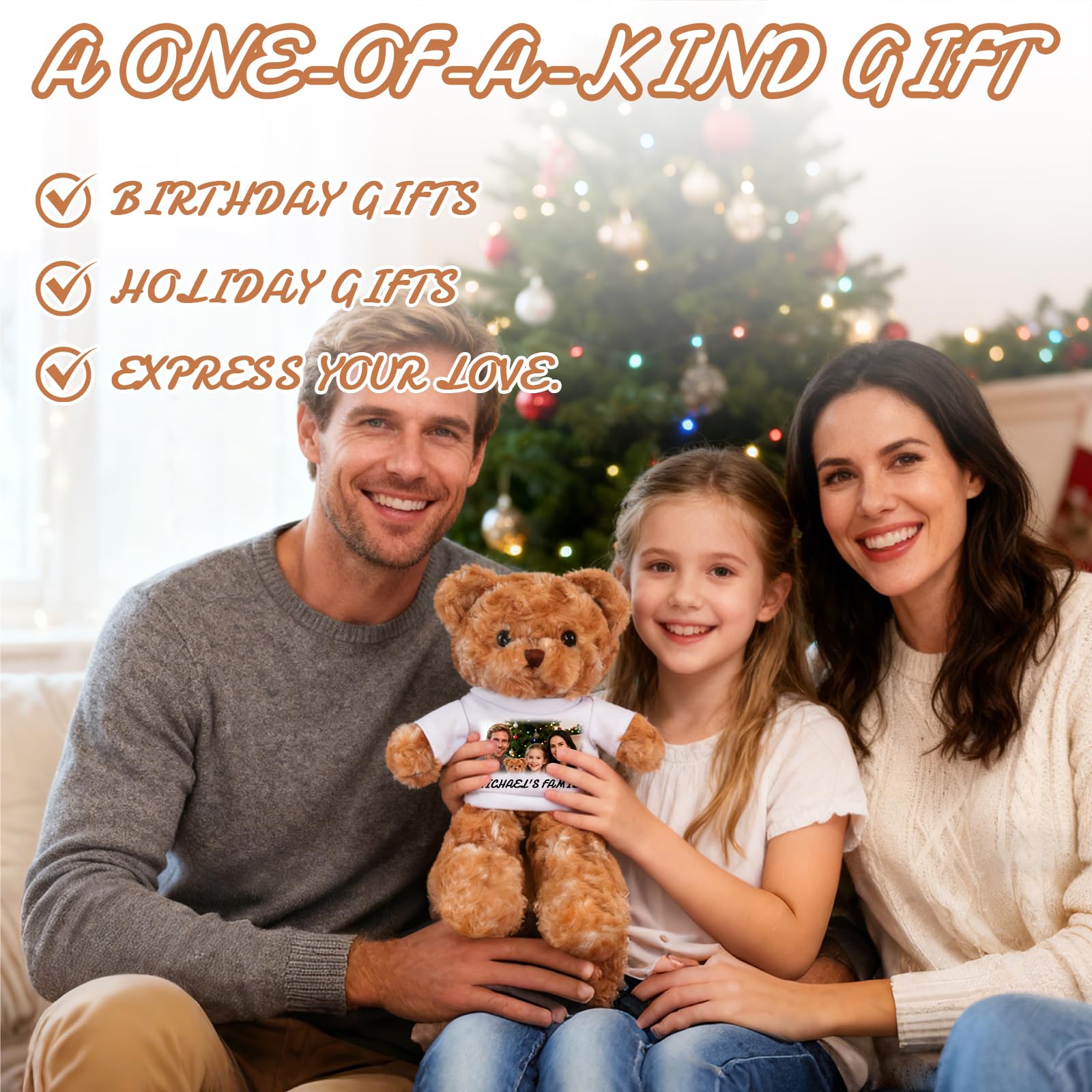 Orsacchiotto Personalizzato con T-Shirt, Peluche Personalizzato con Foto e Testo, Regalo per Fidanzata, Fidanzato, San Valentino, Compleanno, Natale