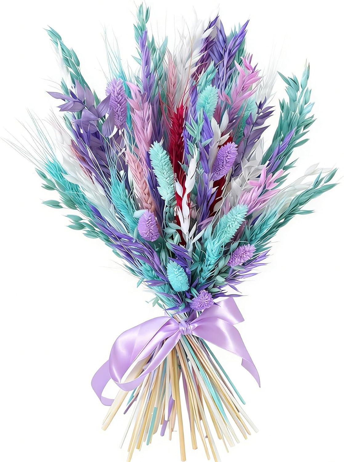 Natural Dried Flower Bouquet - Purple Blue Mermaid Theme Handmade Design, Floral Arrangement for Boho Home Decor, Colorful Preserved Flowers for Wedding Decor, Living Room, Bedroom or Gift