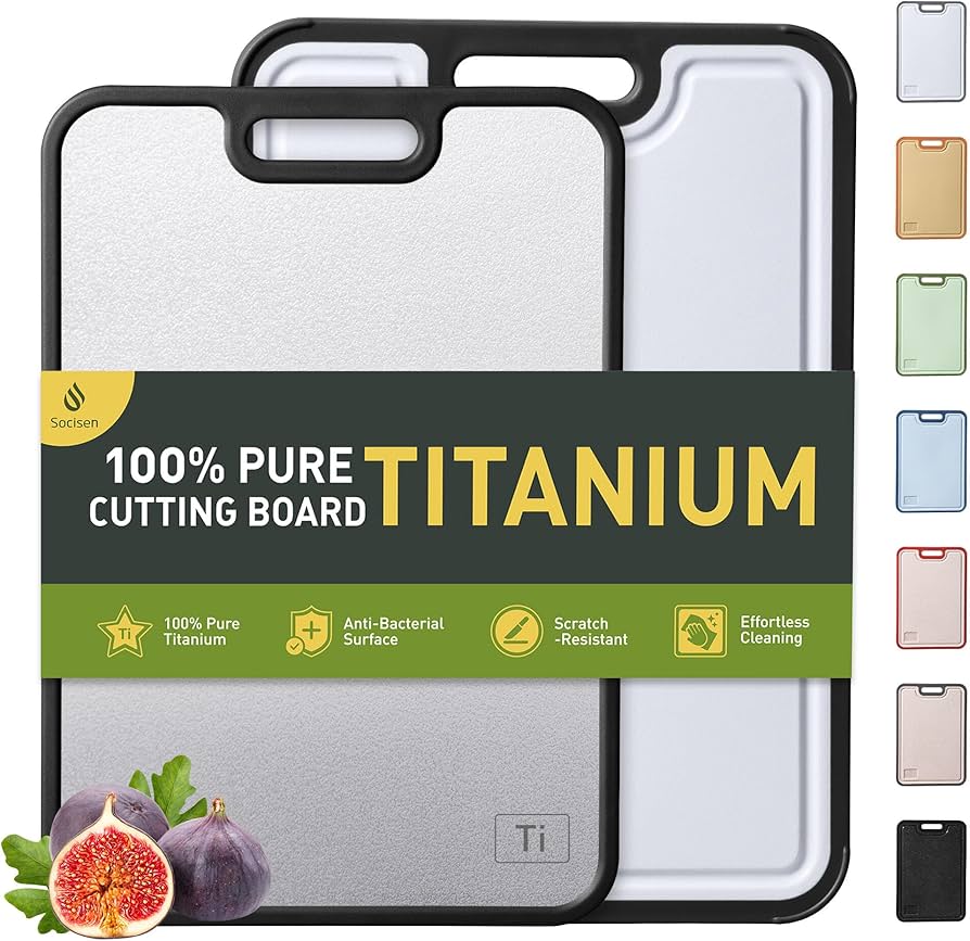 2 Packs Pure Titanium Cutting Boards for Kitchen Chopping Board with Handle 2 in 1 Meat Butcher Block Wedding Day Engagement Hostess Couple Newly Wed Christmas Married Fiancee Unique Cool Gifts