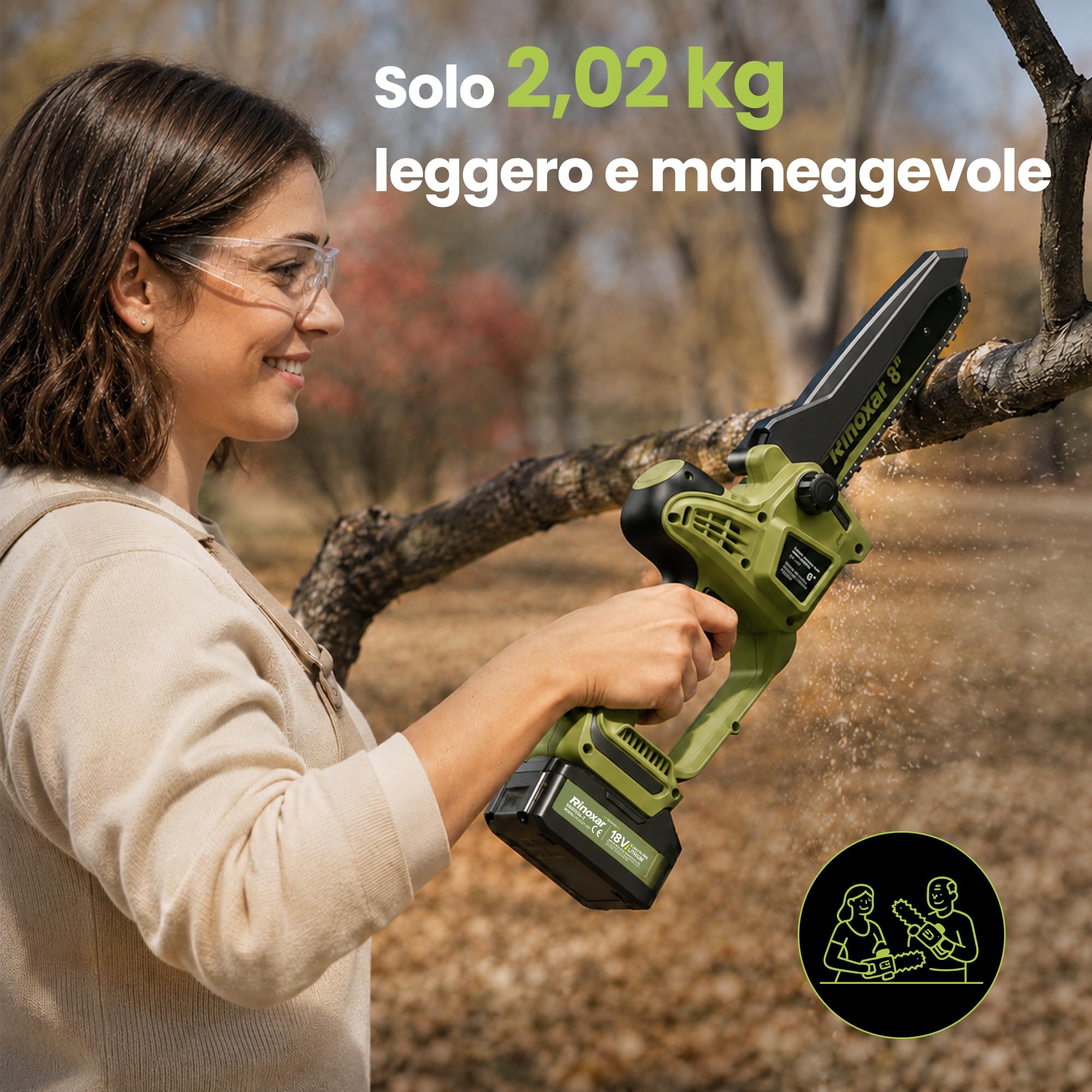 Motosega Elettrica a Batteria 8 Pollici per Potatura, Motore Brushless | Sega elettrica per potatura con 2 batterie da 5200mAh, lubrificazione automatica e tendicatena senza attrezzi