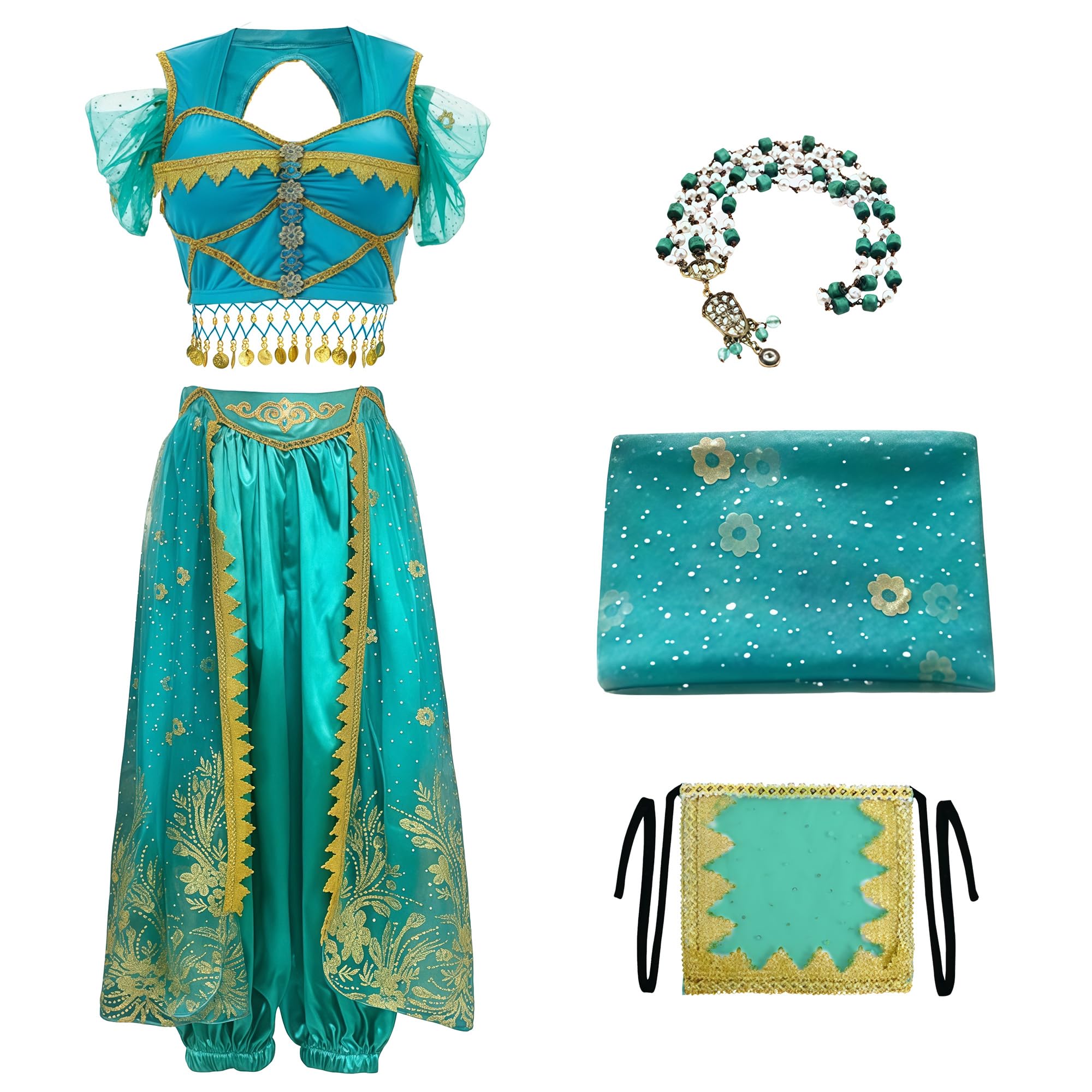 MUNAFIE Aladdin Bauchtanz Kostüm Jasmin Prinzessin Pailletten Kostüm Cosplay Halloween Karneval Geburtstag Party Outfits
