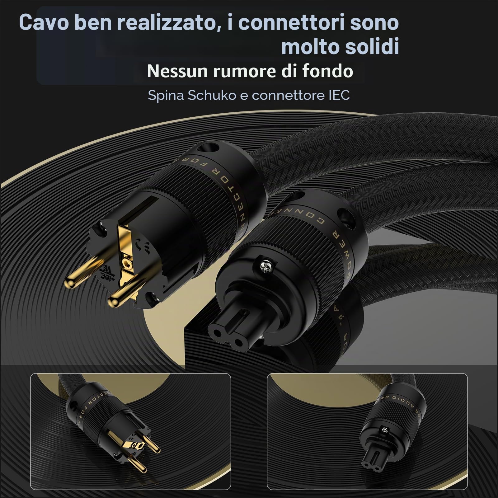 Tertullus HiFi - Cavo di alimentazione High End C15, cavo di alimentazione HiFi audio, con spina Schuko e spina per dispositivi freddi (P104-c7, 1,5 m)