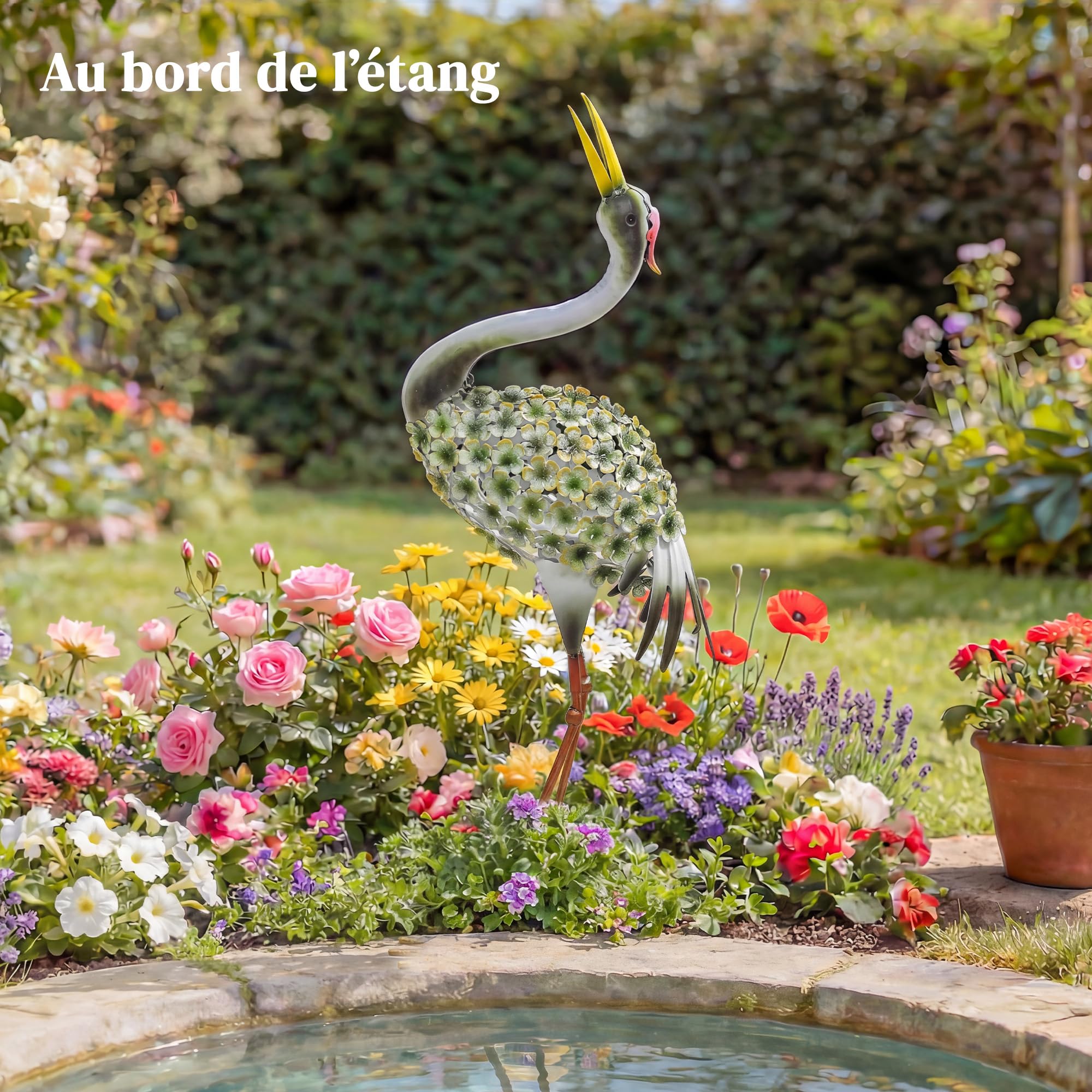 Outsunny Statues de Jardin, Sculpture de Héron, 71 cm, pour Cour, Vert