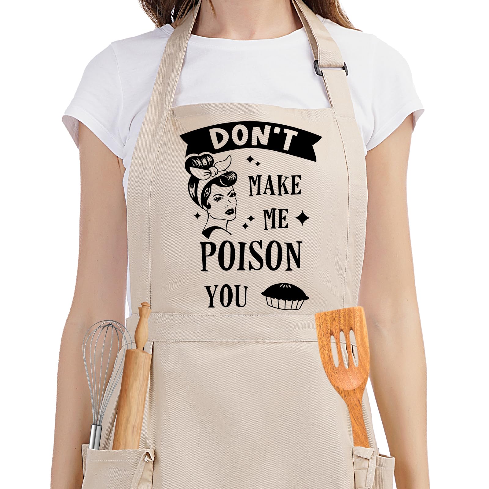 Fairy's Gift Funny Cooking Aprons for Women with Pockets, Sarcastic Womens Aprons for Kitchen Cooking Humor, Funny Thanksgiving Birthday, Cute Baking Gifts for Mom Wife Baker Chef Retro Housewife Her