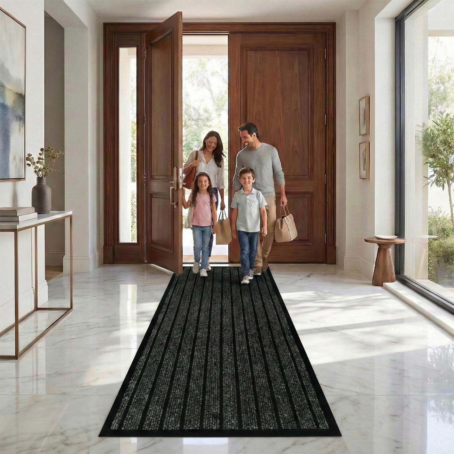 Fit Even Carpet Runners for Hallways Non Slip Long Bedroom Rug - 80 x 150 cm - Inside Door Mat Slip Heavy Duty Mats for Kitchen Floor Entrance Inside Door Mat - Black