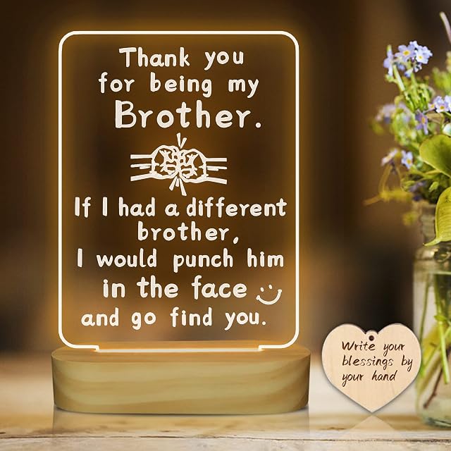 CooPark Brother Gift Lamp, Birthday Day Gift from Brother Sister Warm White Night Light, Bedroom Plug in LED Decor Best Xmas Halloween Birthday Presents, Thank You for Being My Brother