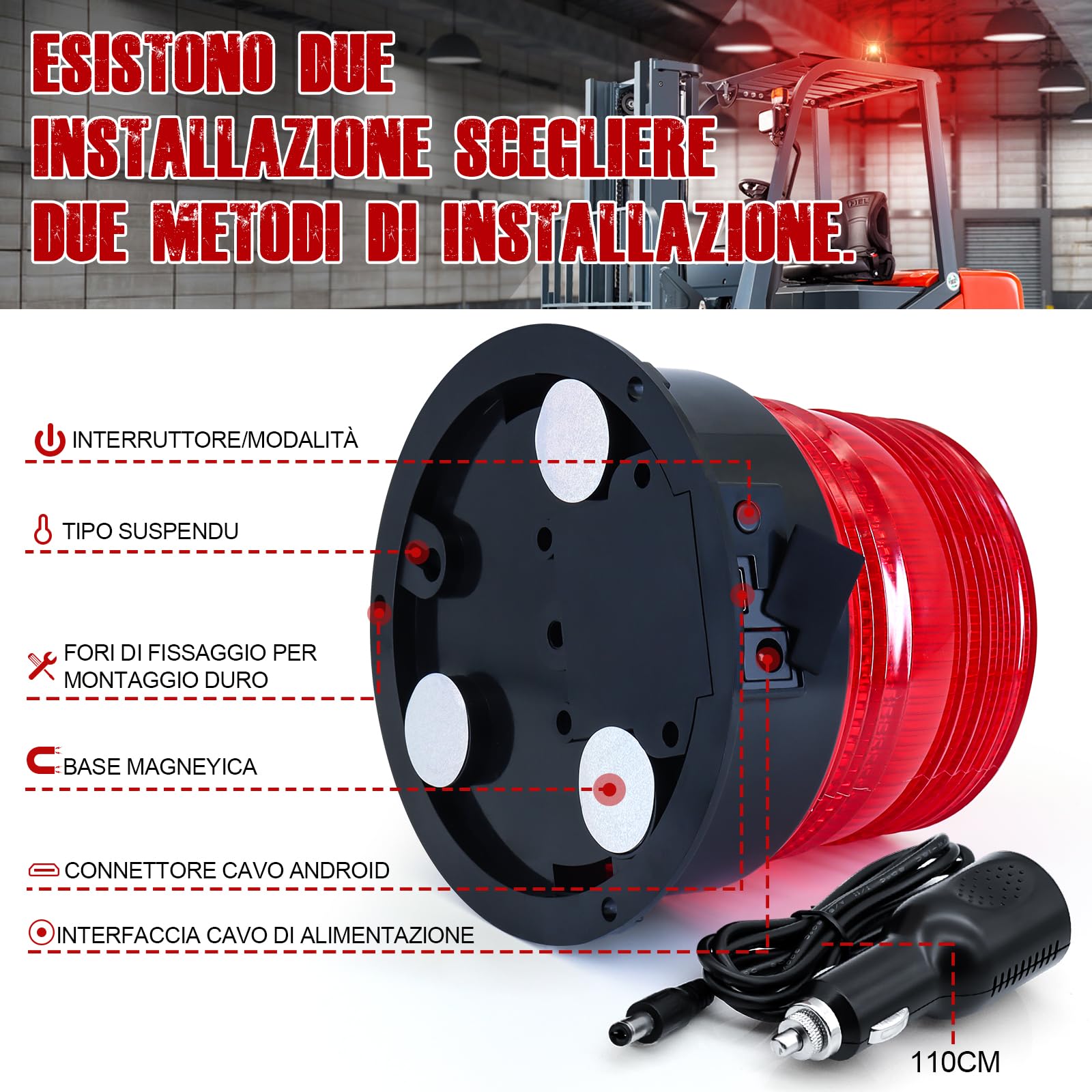 Dinfu lampeggiante a batteria 12V LED lampeggiante senza fili stroboscopica rosso segnalazione lampeggiante di emergenza rosso Luce Rotante magnetica per camion trattore SUV j-eep
